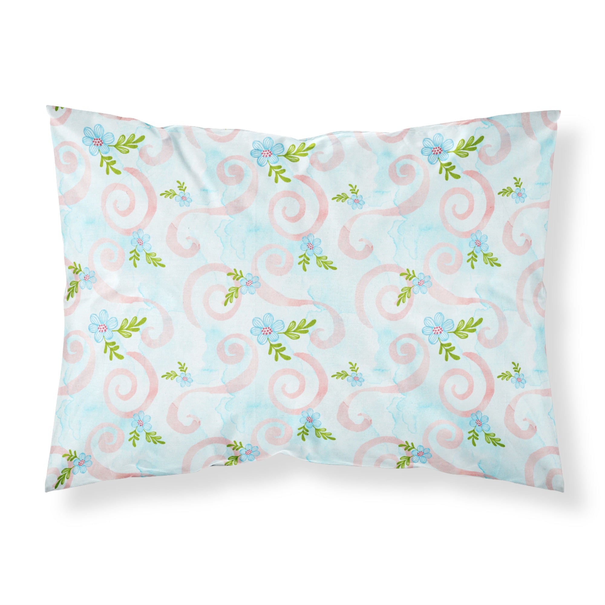 Caroline'S Treasures Watercolor Blue Flowers And Swirls Pillowcase, Standard, Multicolor