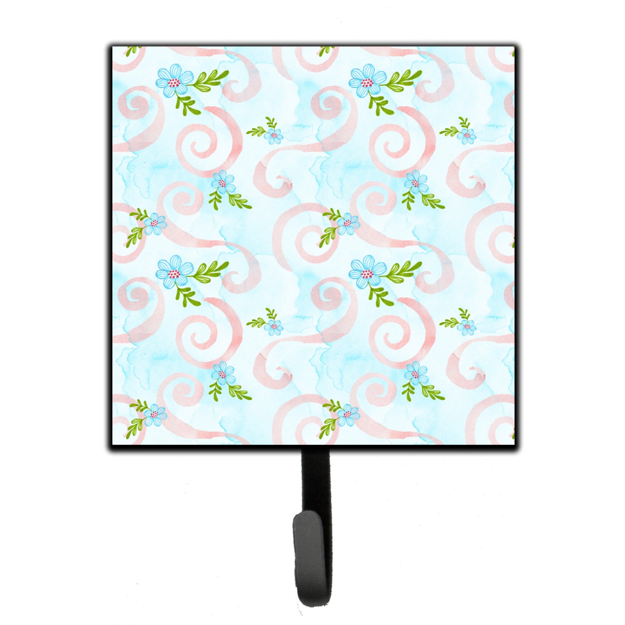Caroline'S Treasures Watercolor Blue Flowers And Swirls Wall Hook, Small, Multicolor