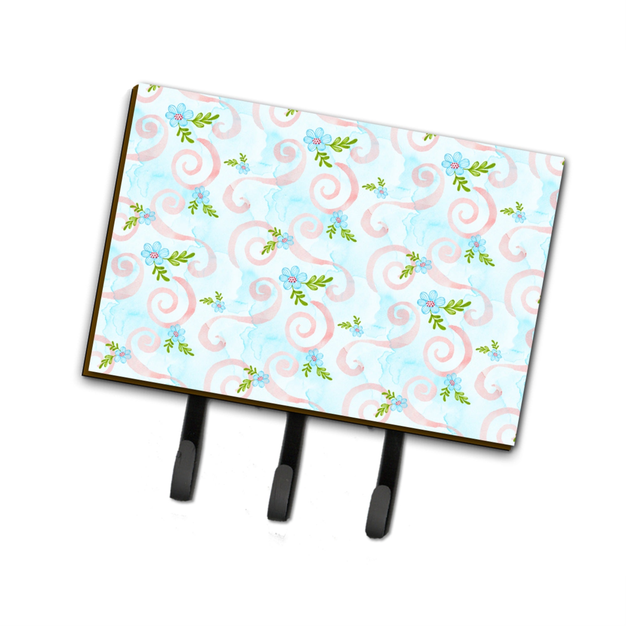 Caroline'S Treasures Watercolor Blue Flowers And Swirls Wall Hook, Triple, Multicolor