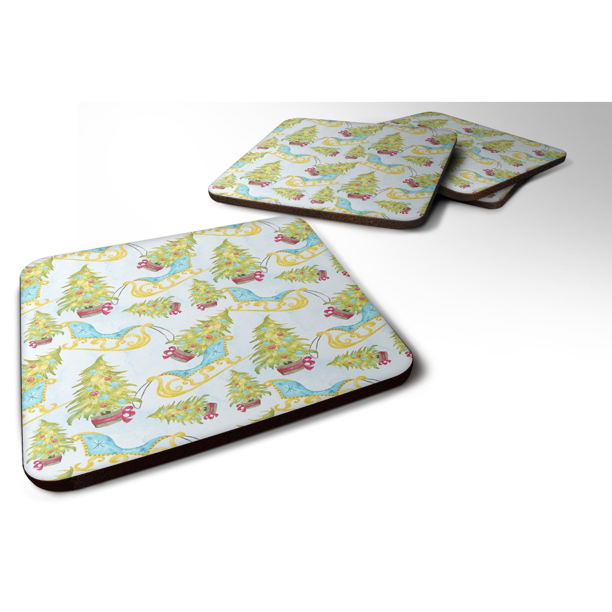 Caroline'S Treasures Christmas Tree And Sleigh Decorative Coasters, 3.5, Multicolor