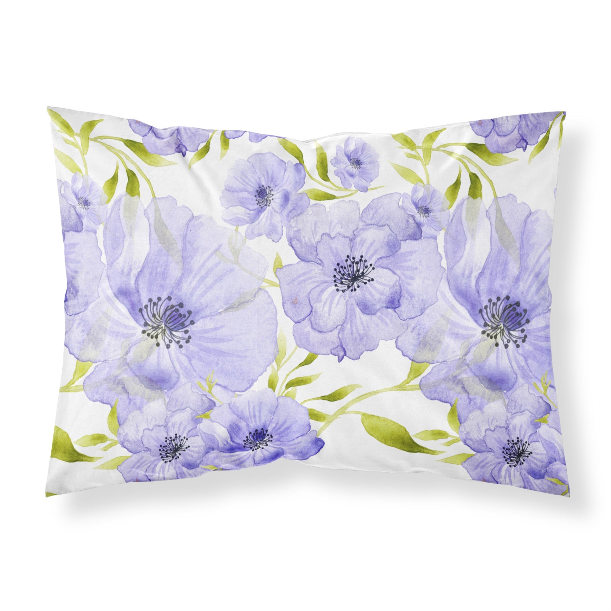 Caroline'S Treasures Watercolor Blue Flowers Printed, Polyester, 250 Thread Count, Envelope Closure Pillowcase, Standard, Mult
