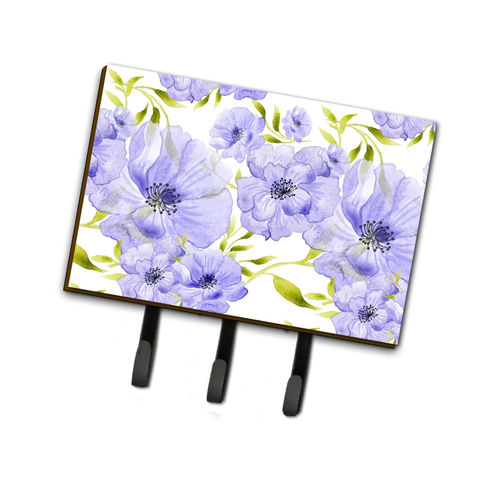 Caroline'S Treasures Watercolor Blue Flowers Wall Hook, Triple, Multicolor