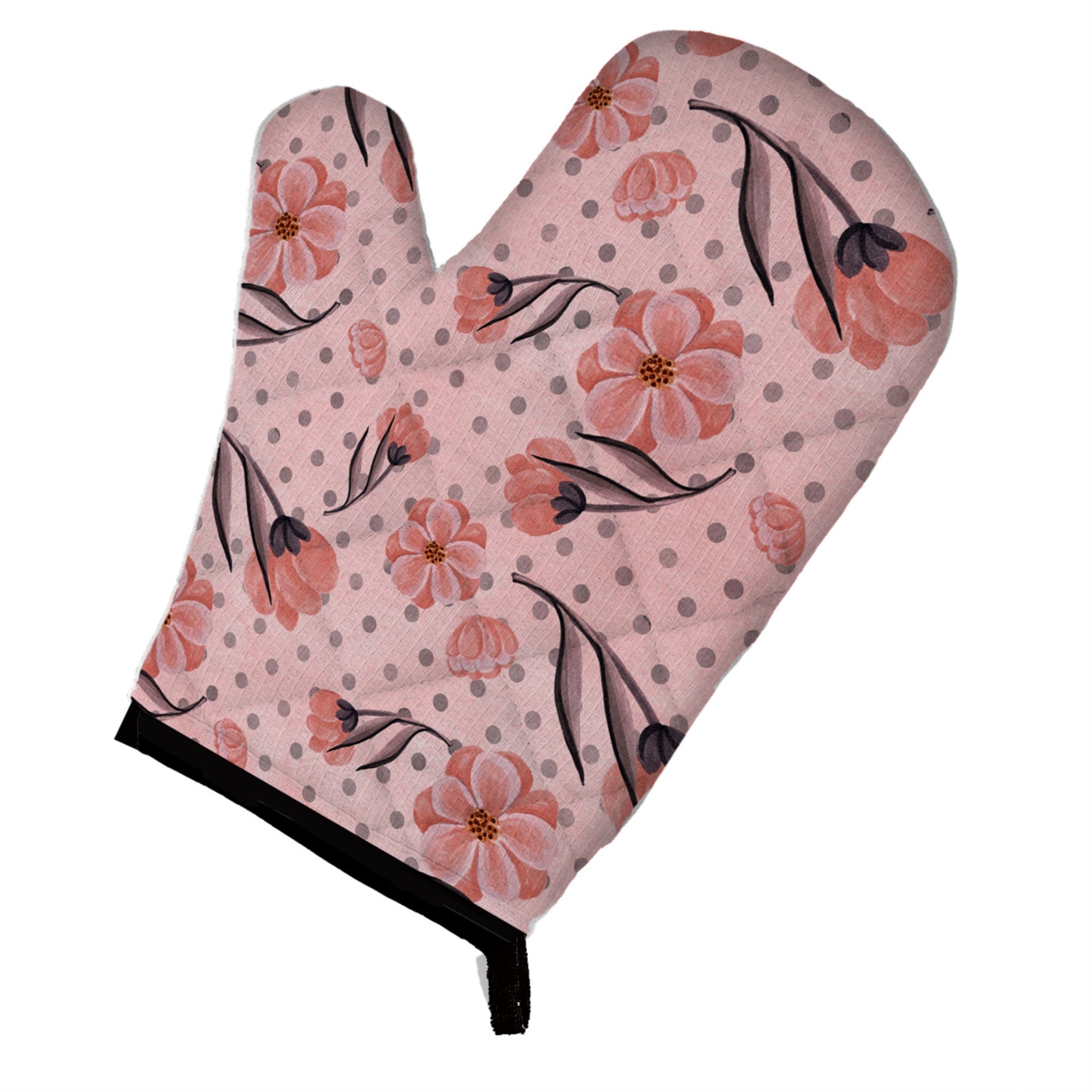 Caroline'S Treasures Pink Flowers And Polka Dots Decorated Oven Mitt, 12 X 8.5, Multicolor