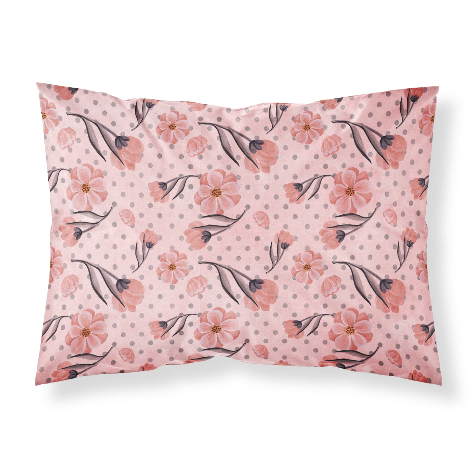 Caroline'S Treasures Pink Flowers And Polka Dots Printed, Polyester, 250 Thread Count, Envelope Closure Pillowcase, Standard,