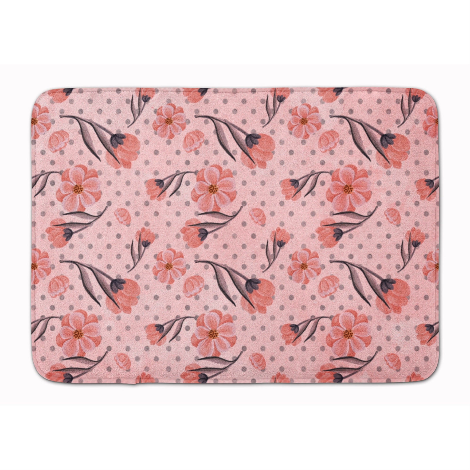 Caroline'S Treasures Pink Flowers And Polka Dots Floor Mat, 19 H X 27 W, Multicolor