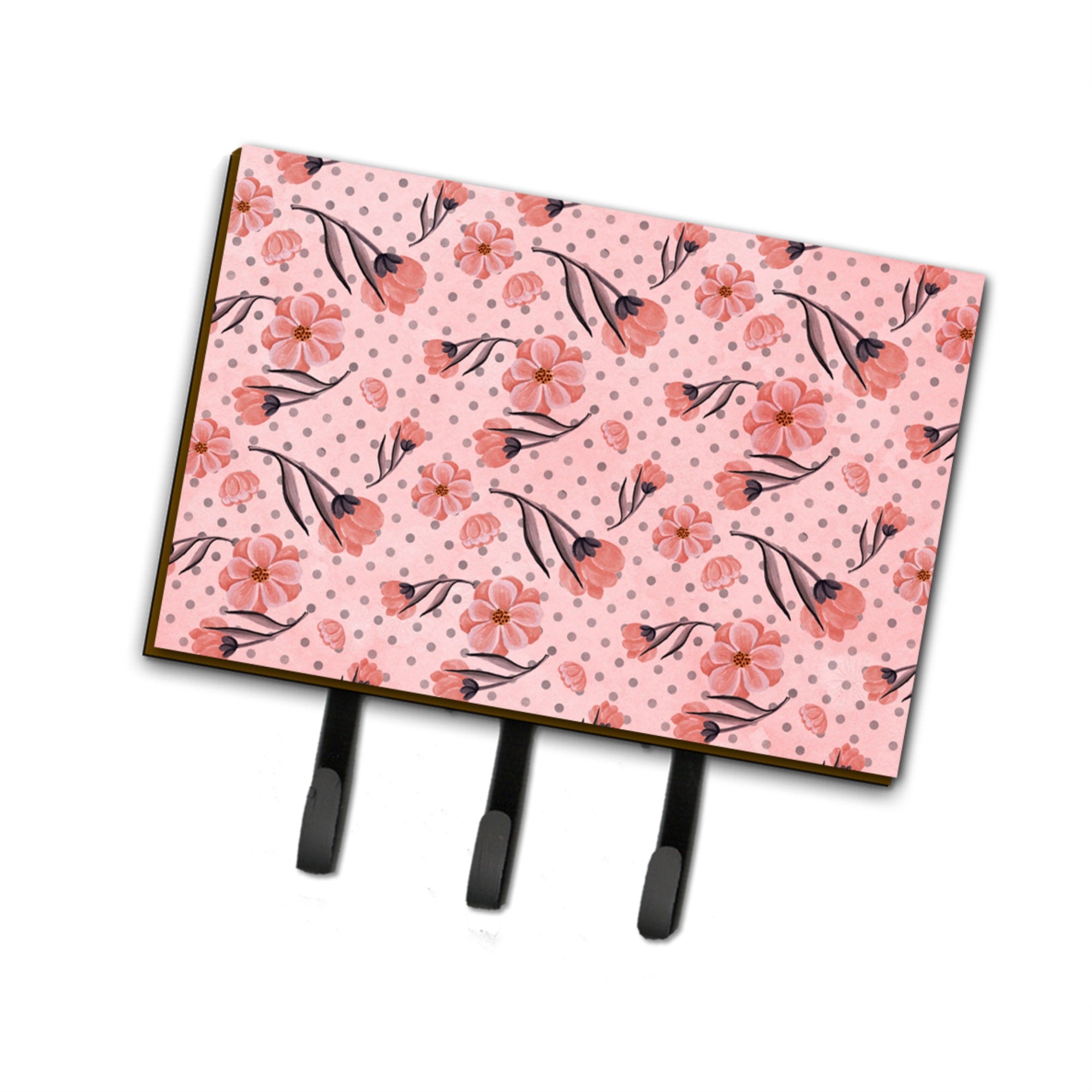 Caroline'S Treasures Pink Flowers And Polka Dots Wall Hook, Triple, Multicolor