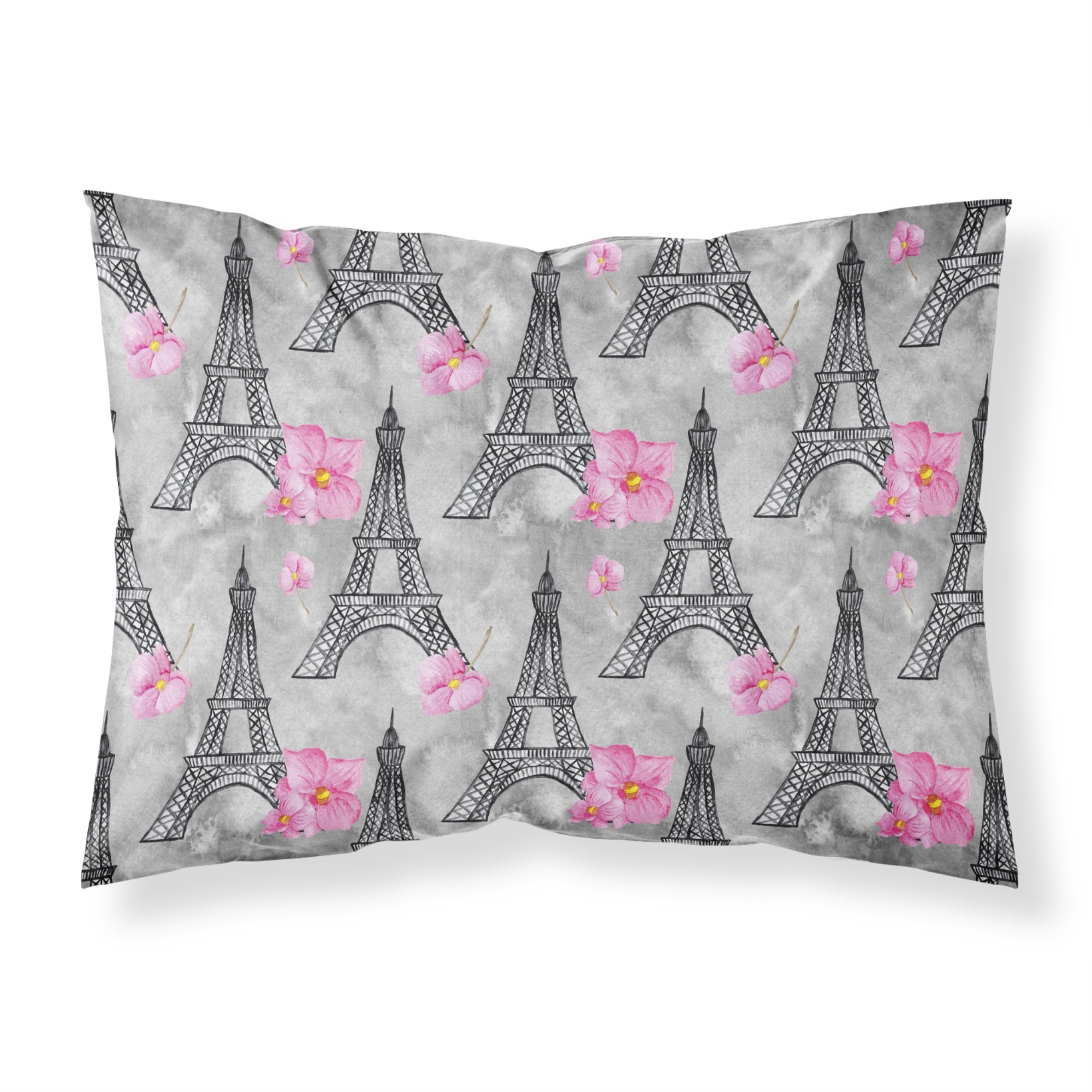 Caroline'S Treasures Watercolor Pink Flowers Eiffel Tower Pillowcase, Standard, Multicolor