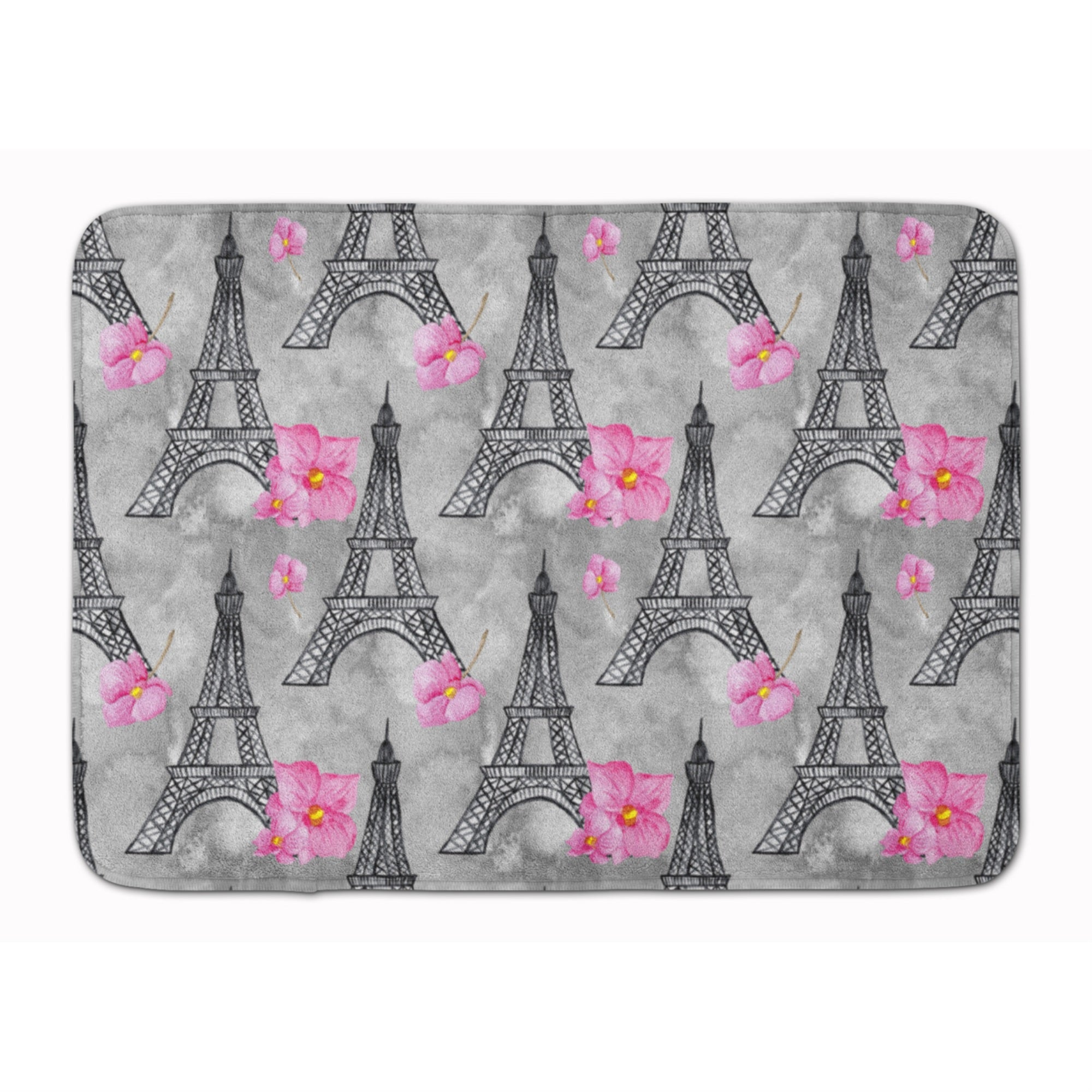 Caroline'S Treasures Watercolor Pink Flowers Eiffel Tower Floor Mat, 19 H X 27 W, Multicolor