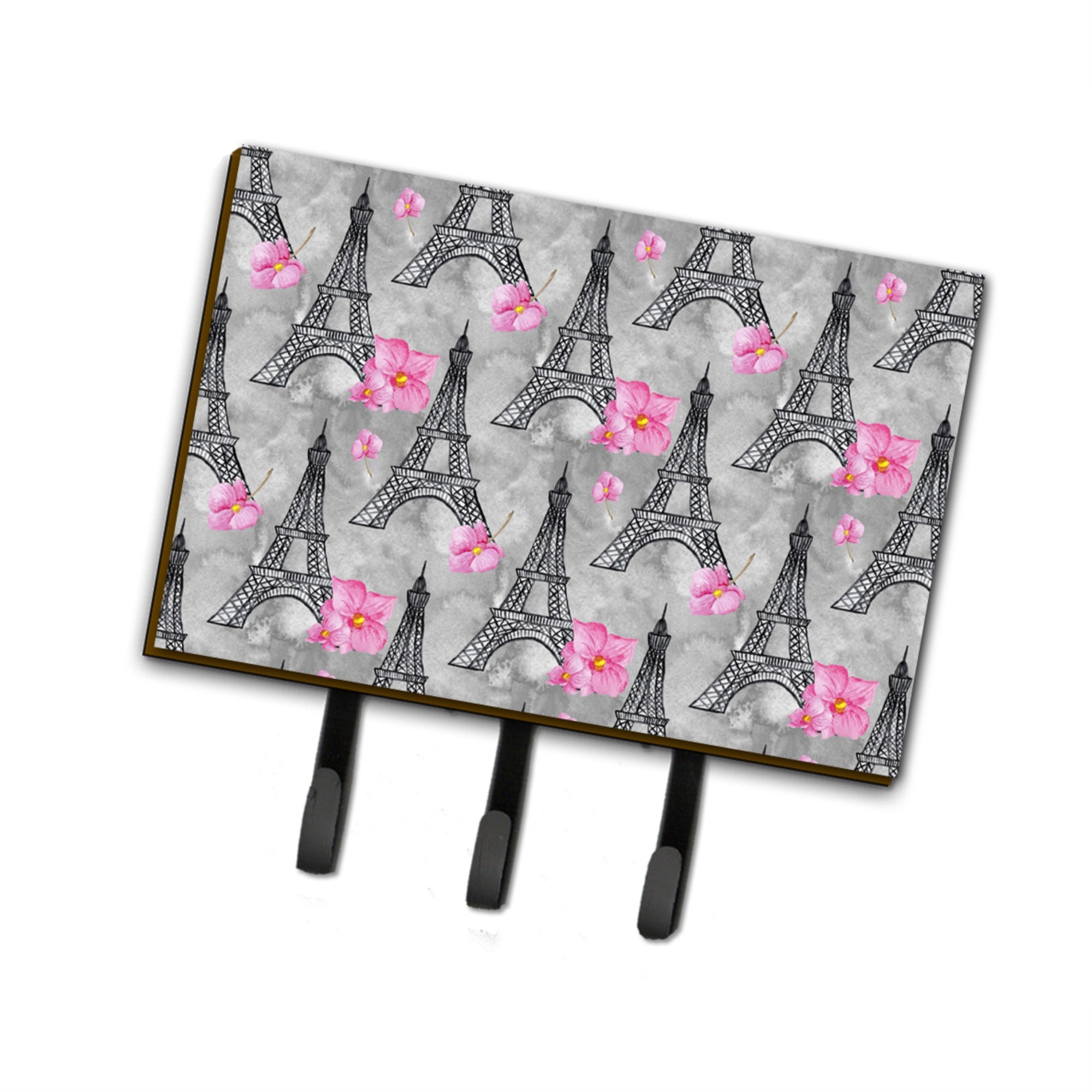 Caroline'S Treasures Watercolor Pink Flowers Eiffel Tower Wall Hook, Triple, Multicolor