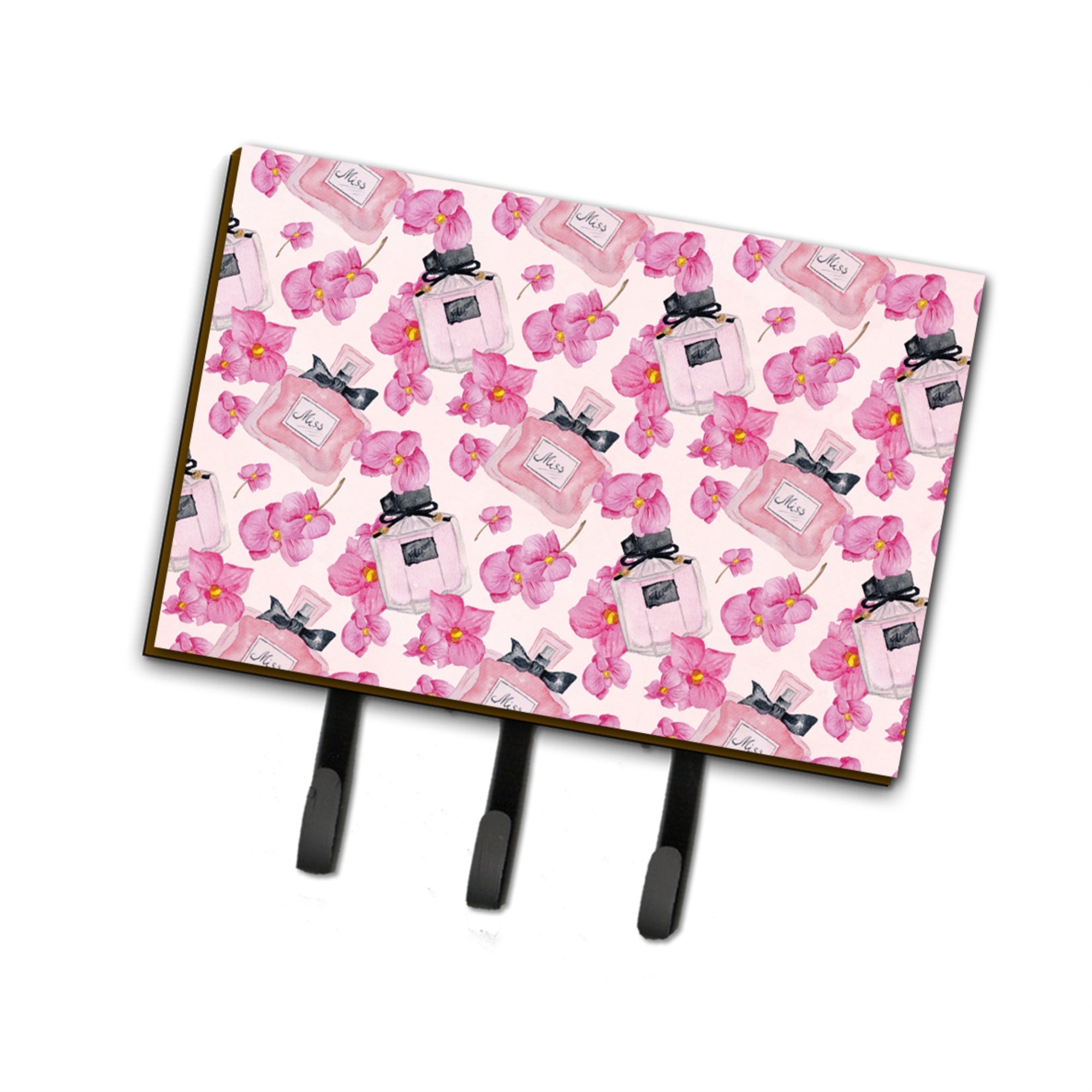 Caroline'S Treasures Watercolor Pink Flowers And Perfume Wall Hook, Triple, Multicolor