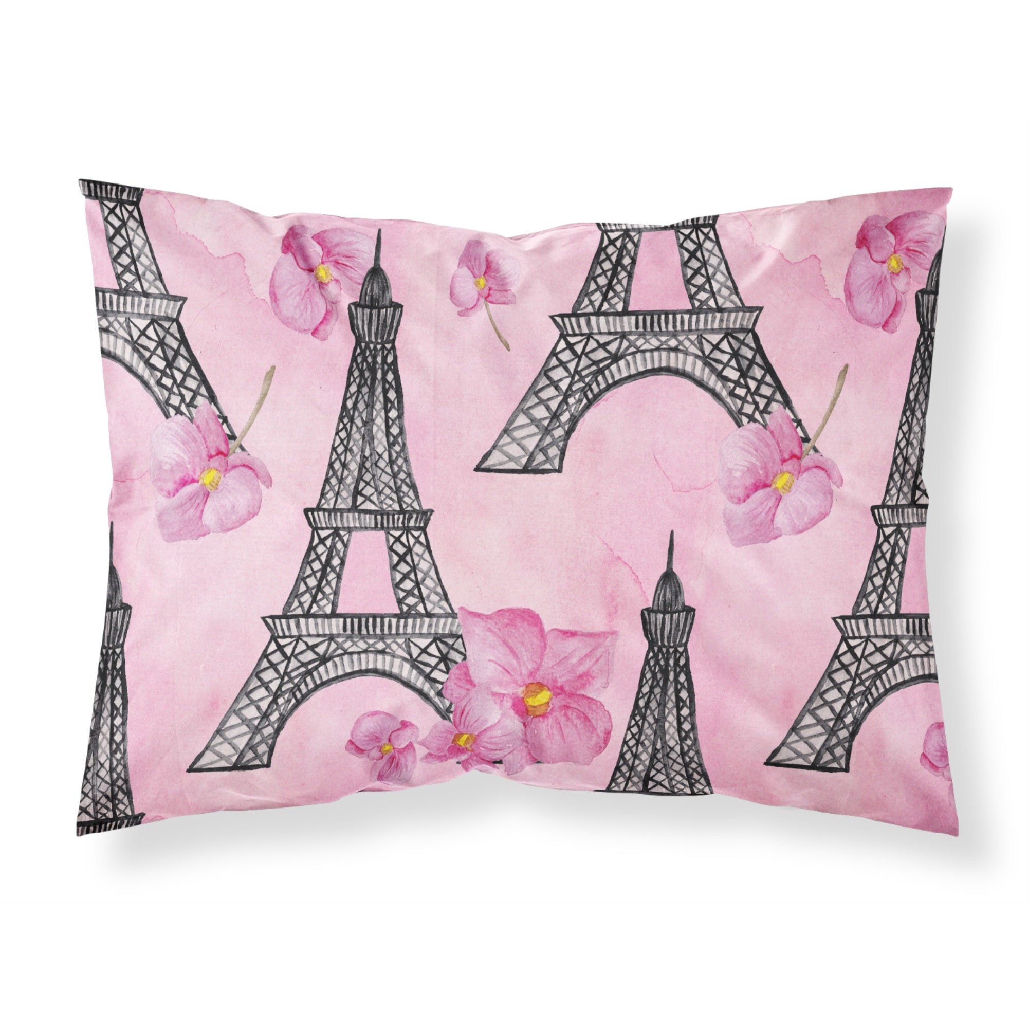 Caroline'S Treasures Watercolor Pink Flowers And Eiffel Tower Pillowcase, Standard, Multicolor