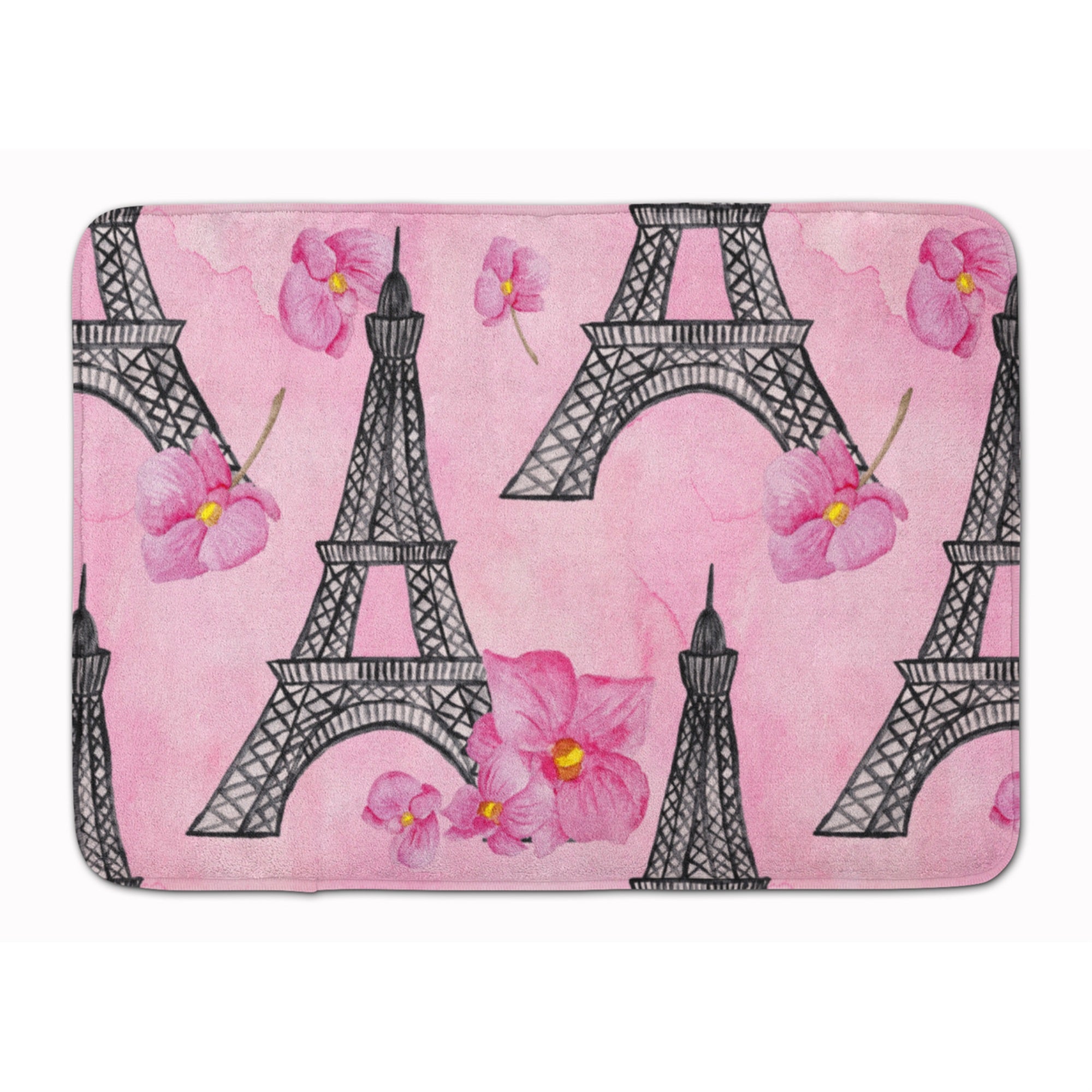 Caroline'S Treasures Watercolor Pink Flowers And Eiffel Tower Floor Mat, 19 H X 27 W, Multicolor