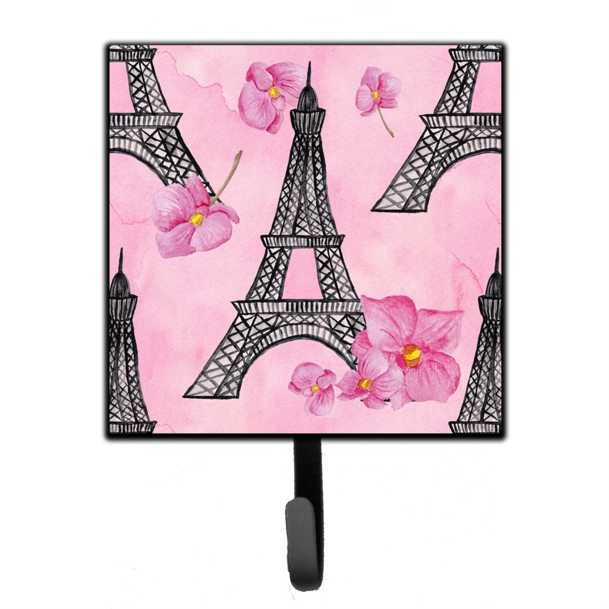 Caroline'S Treasures Watercolor Pink Flowers And Eiffel Tower Wall Hook, Small, Multicolor