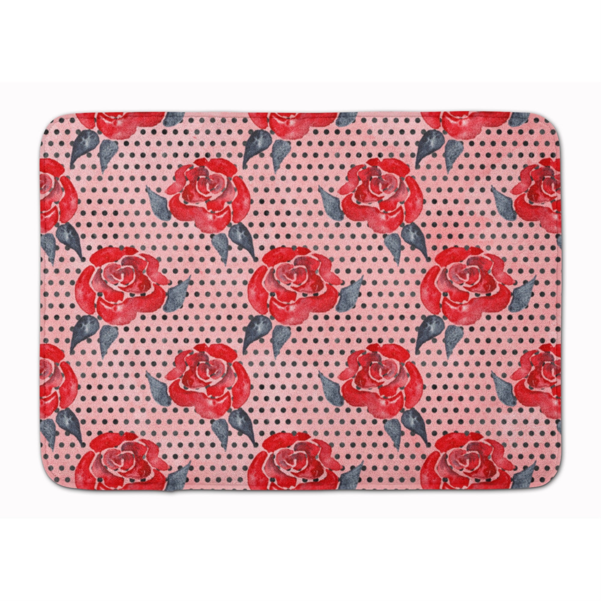 Caroline'S Treasures Watercolor Red Roses And Polka Dots Floor Mat, 19 H X 27 W, Multicolor