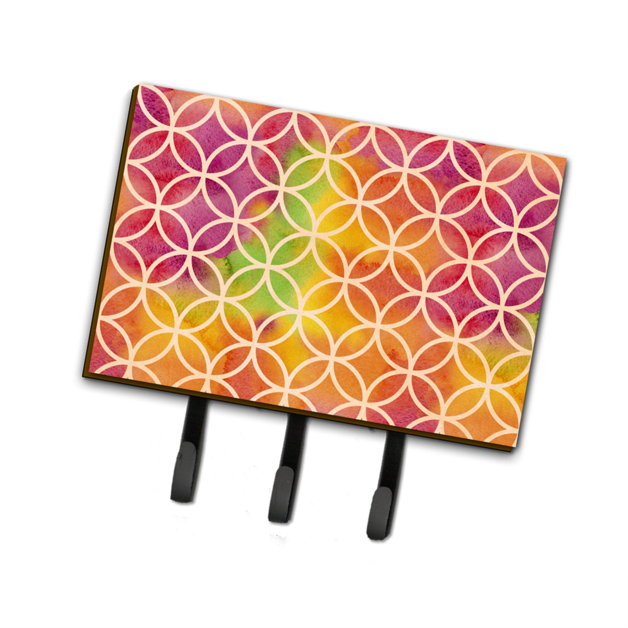 Caroline'S Treasures Watercolor Rainbow Geometric Circles Wall Hook, Triple, Multicolor