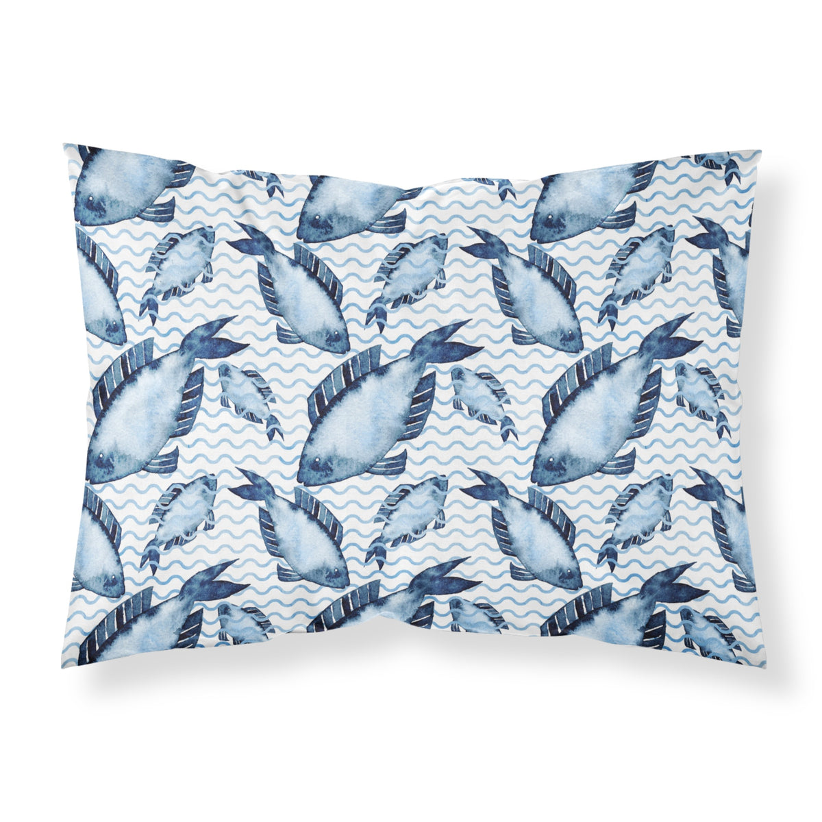 Caroline'S Treasures Beach Watercolor Fishes Printed, Polyester, 250 Thread Count, Envelope Closure Pillowcase, Standard, Mult