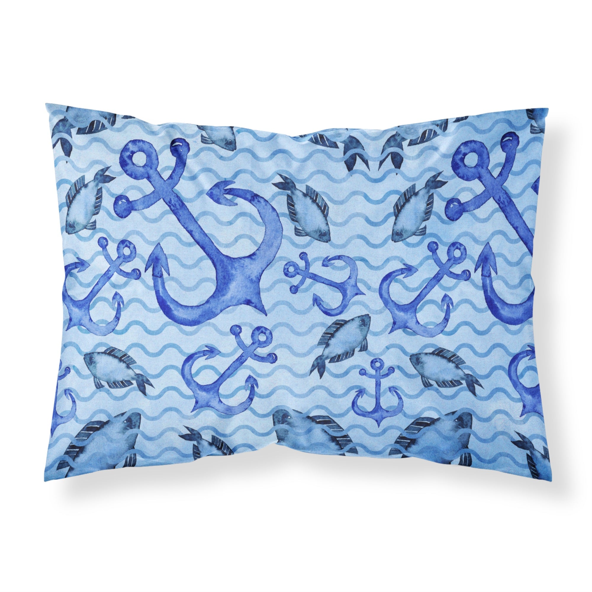 Caroline'S Treasures Beach Watercolor Anchors And Fish Pillowcase, Standard, Multicolor