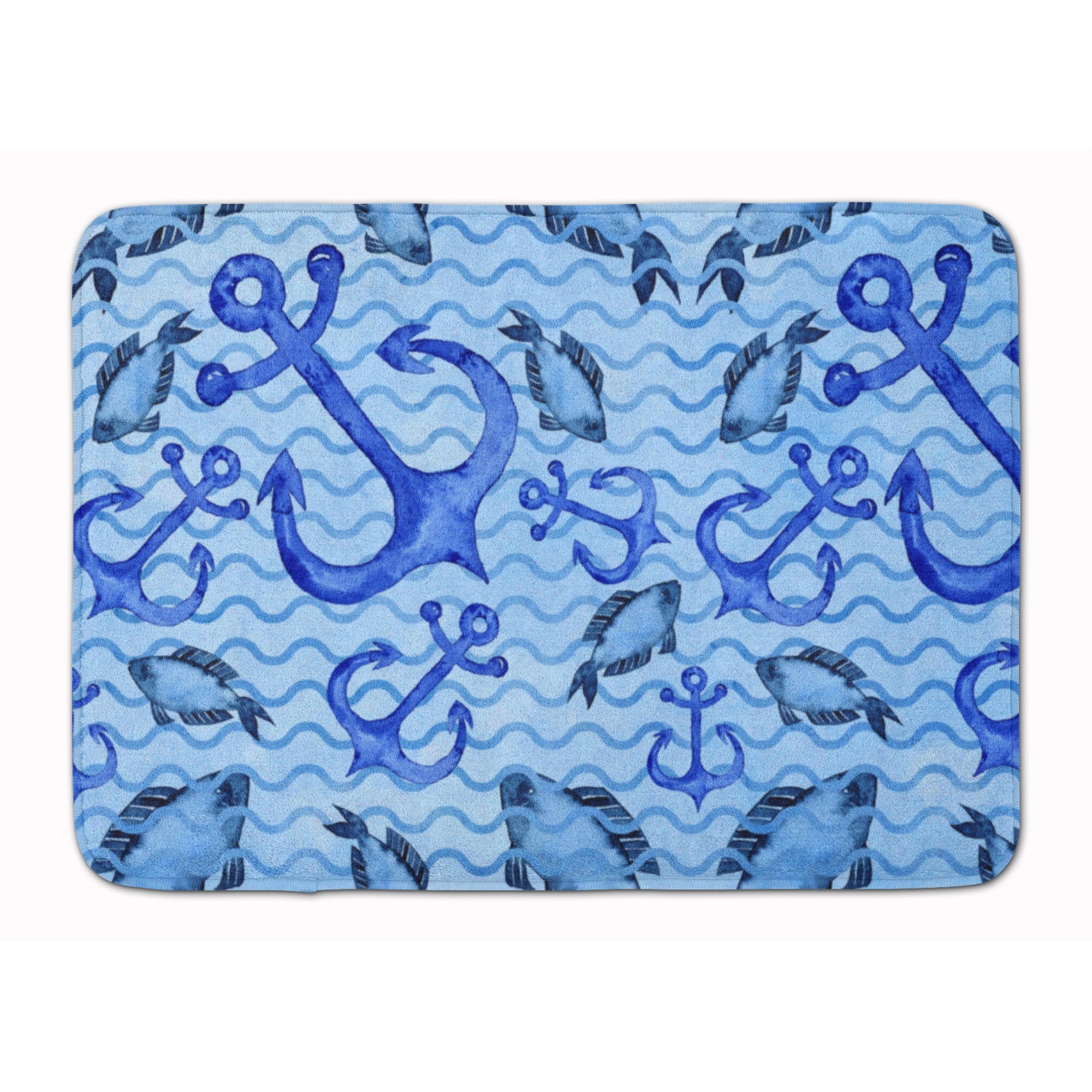 Caroline'S Treasures Beach Watercolor Anchors And Fish Floor Mat, 19 H X 27 W, Multicolor