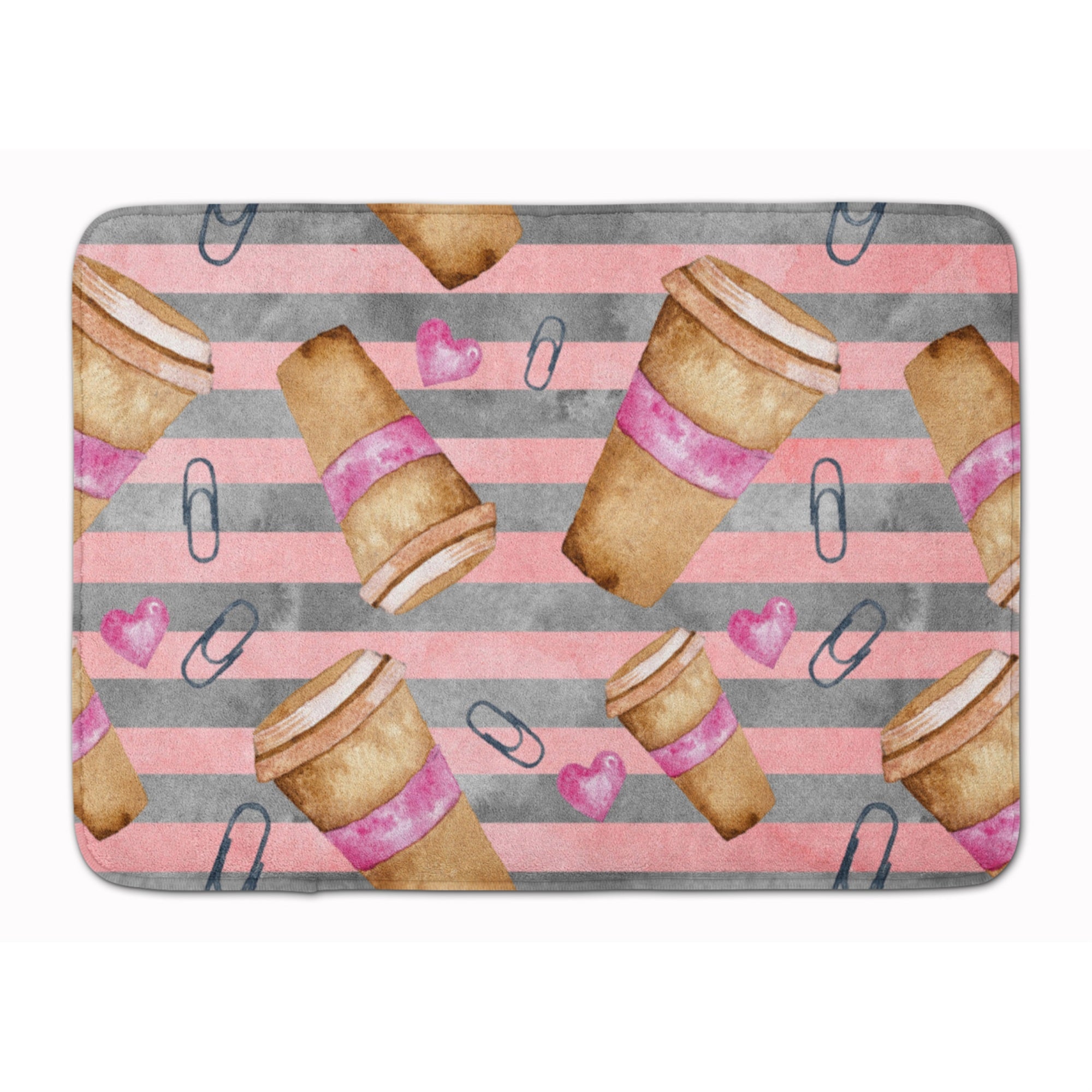 Caroline'S Treasures Watercolor Coffee And Paper Clips Floor Mat, 19 H X 27 W, Multicolor