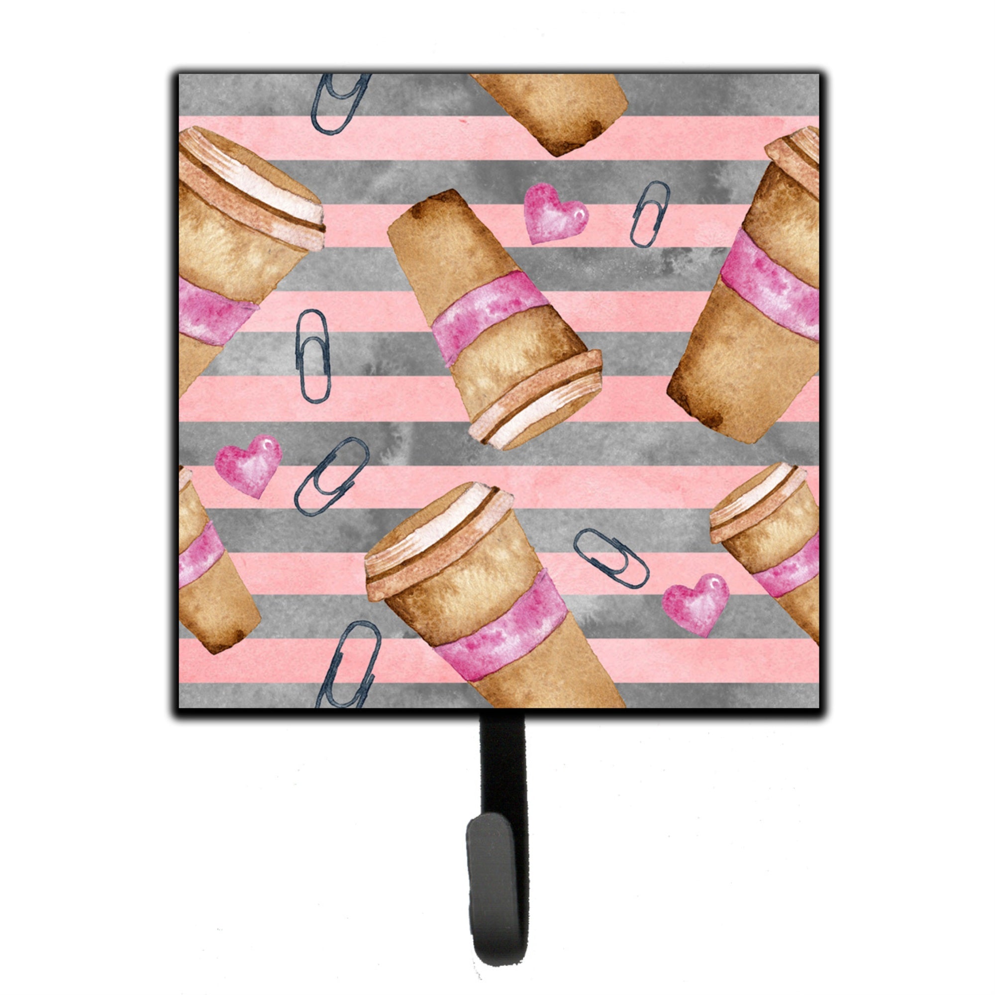 Caroline'S Treasures Watercolor Coffee And Paper Clips Wall Hook, Small, Multicolor