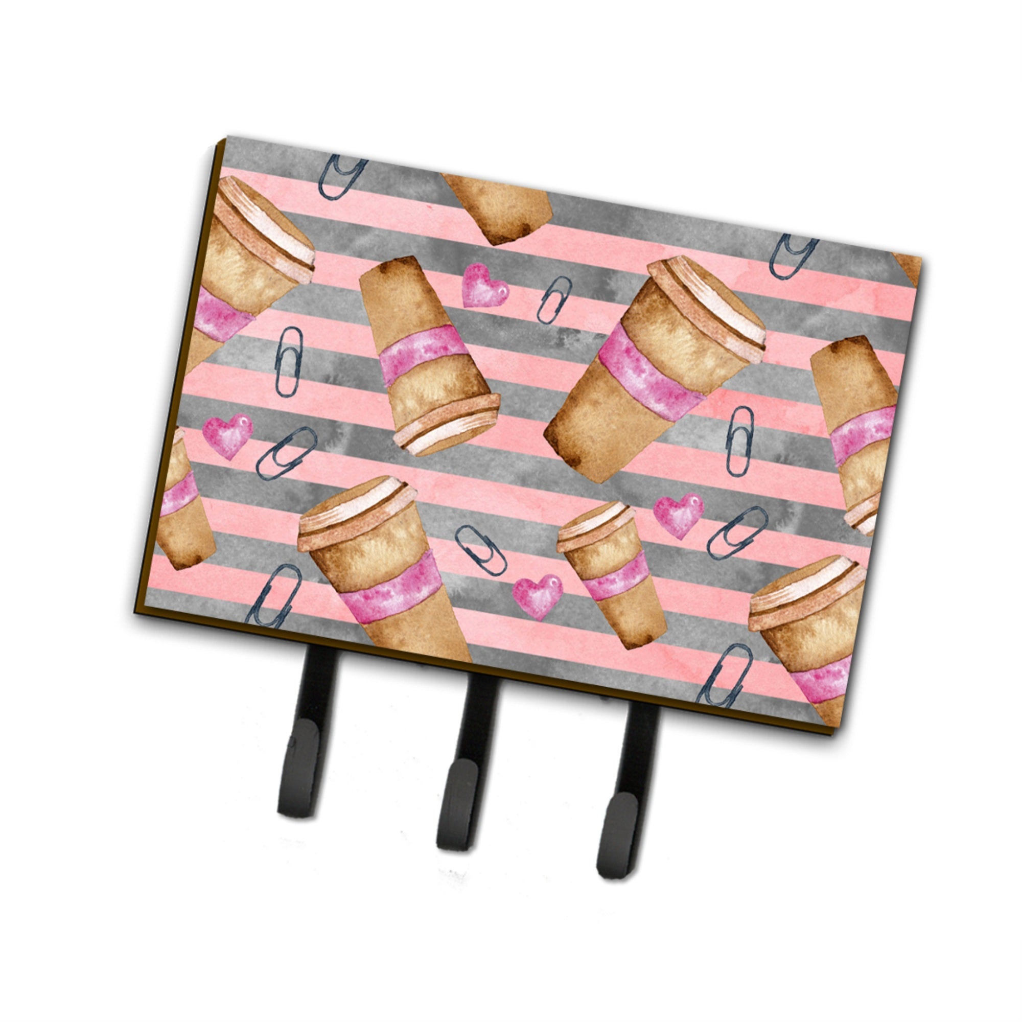 Caroline'S Treasures Watercolor Coffee And Paper Clips Wall Hook, Triple, Multicolor