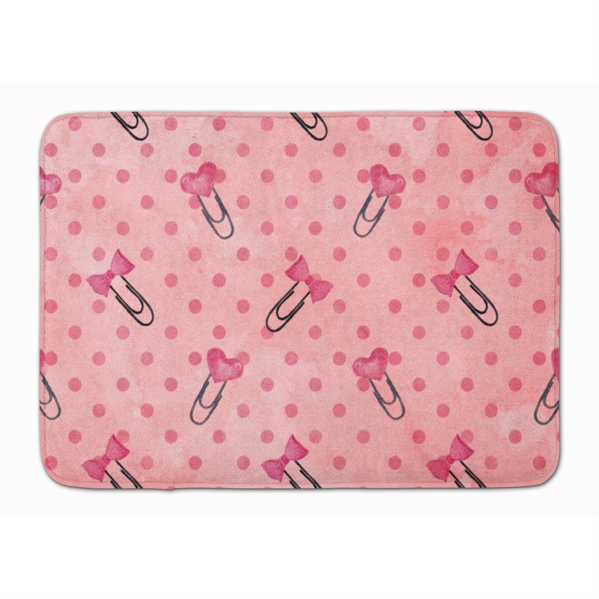 Caroline'S Treasures Watercolor Paper Clips And Polka Dots Pink Floor Mat, 19 H X 27 W, Multicolor
