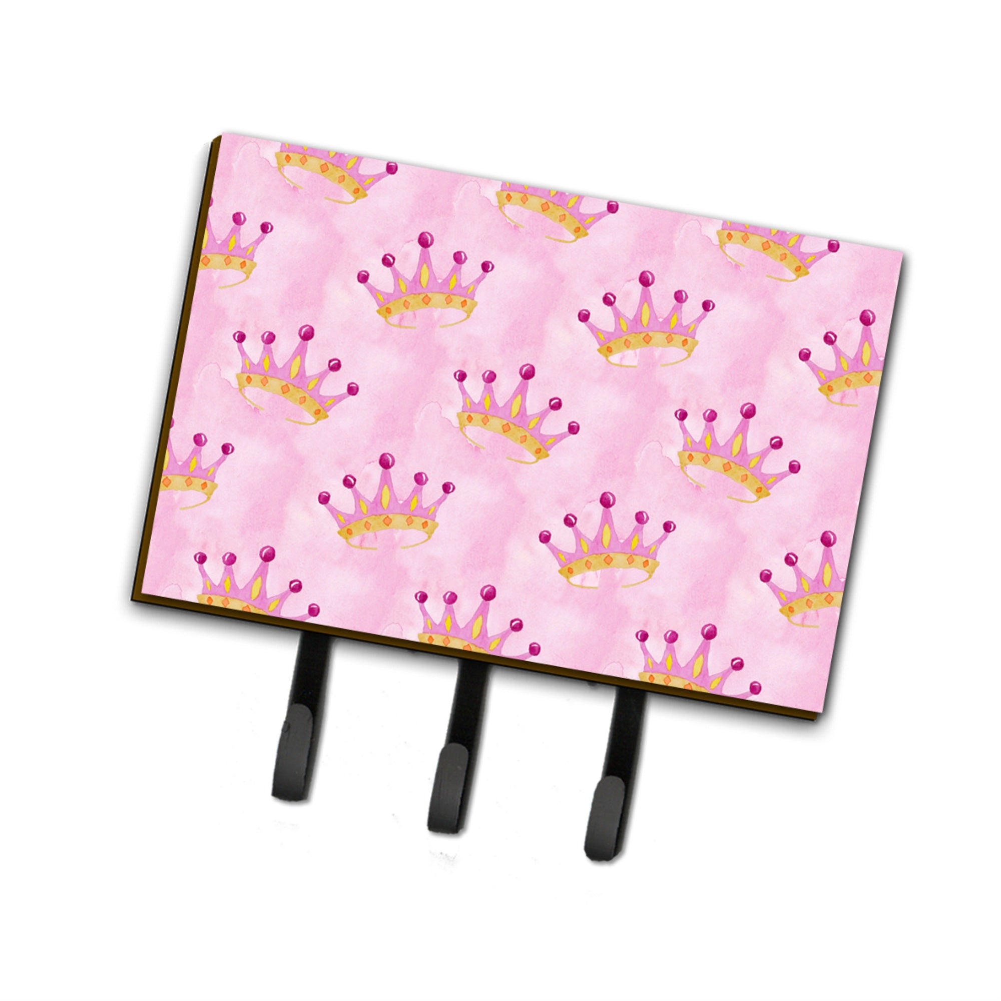 Caroline'S Treasures Watercolor Princess Crown On Pink Wall Hook, Triple, Multicolor