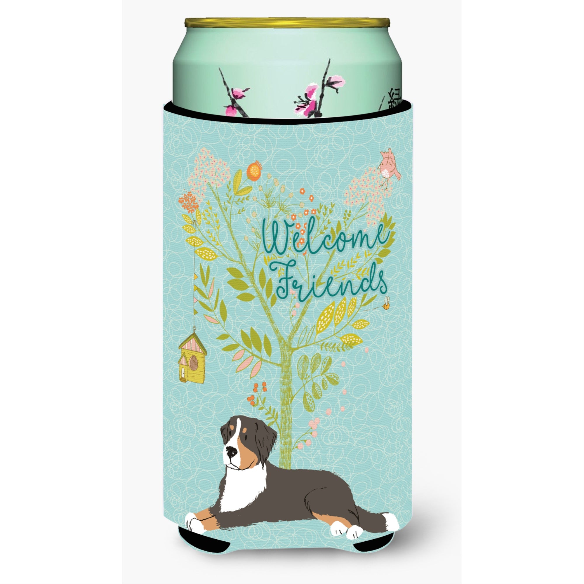 Caroline'S Treasures Welcome Friends Bernese Mountain Dog Decorative Can Hugger, Tall Boy, Multicolor