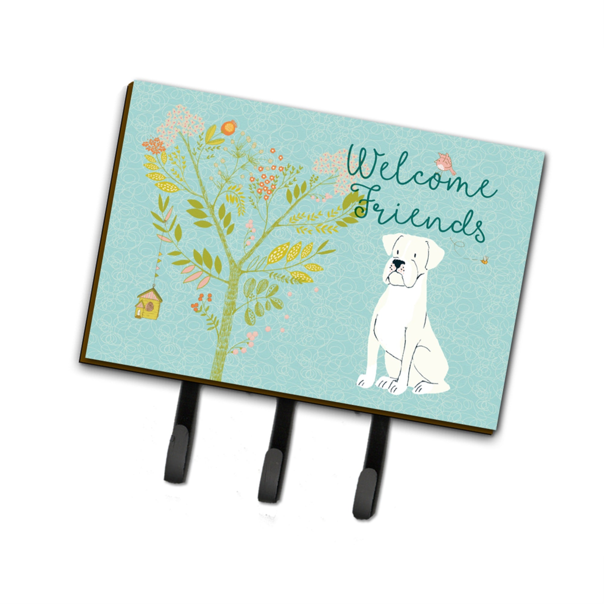 Caroline'S Treasures Welcome Friends White Boxer Wall Hook, Triple, Multicolor