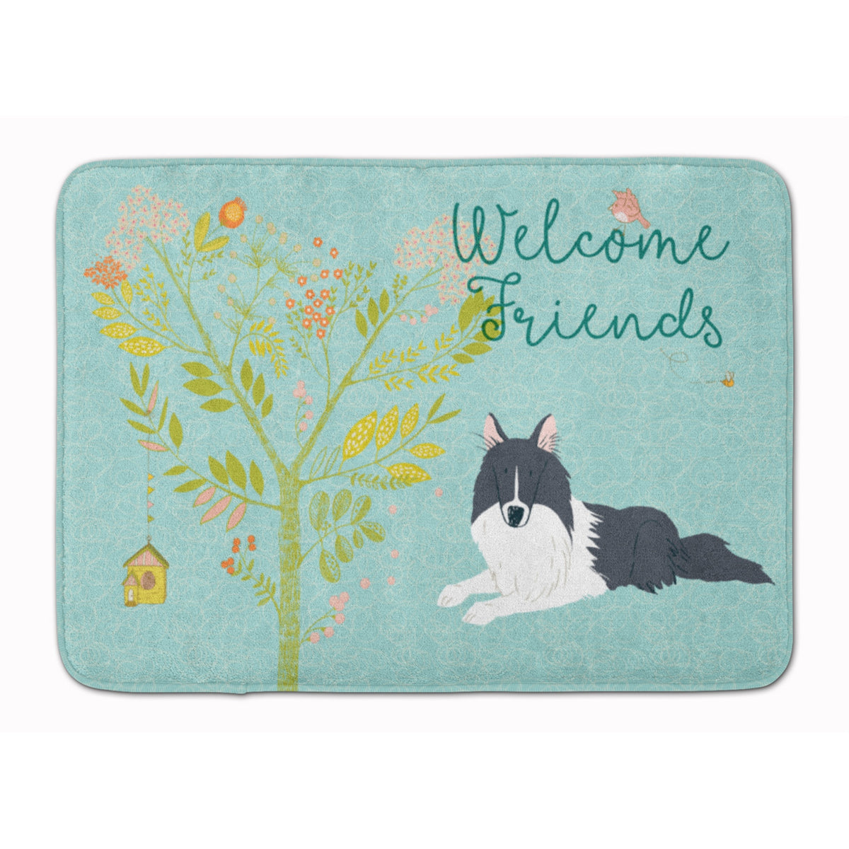 Caroline'S Treasures Welcome Friends Black White Collie Floor Mat, 19Hx27W, Multicolor