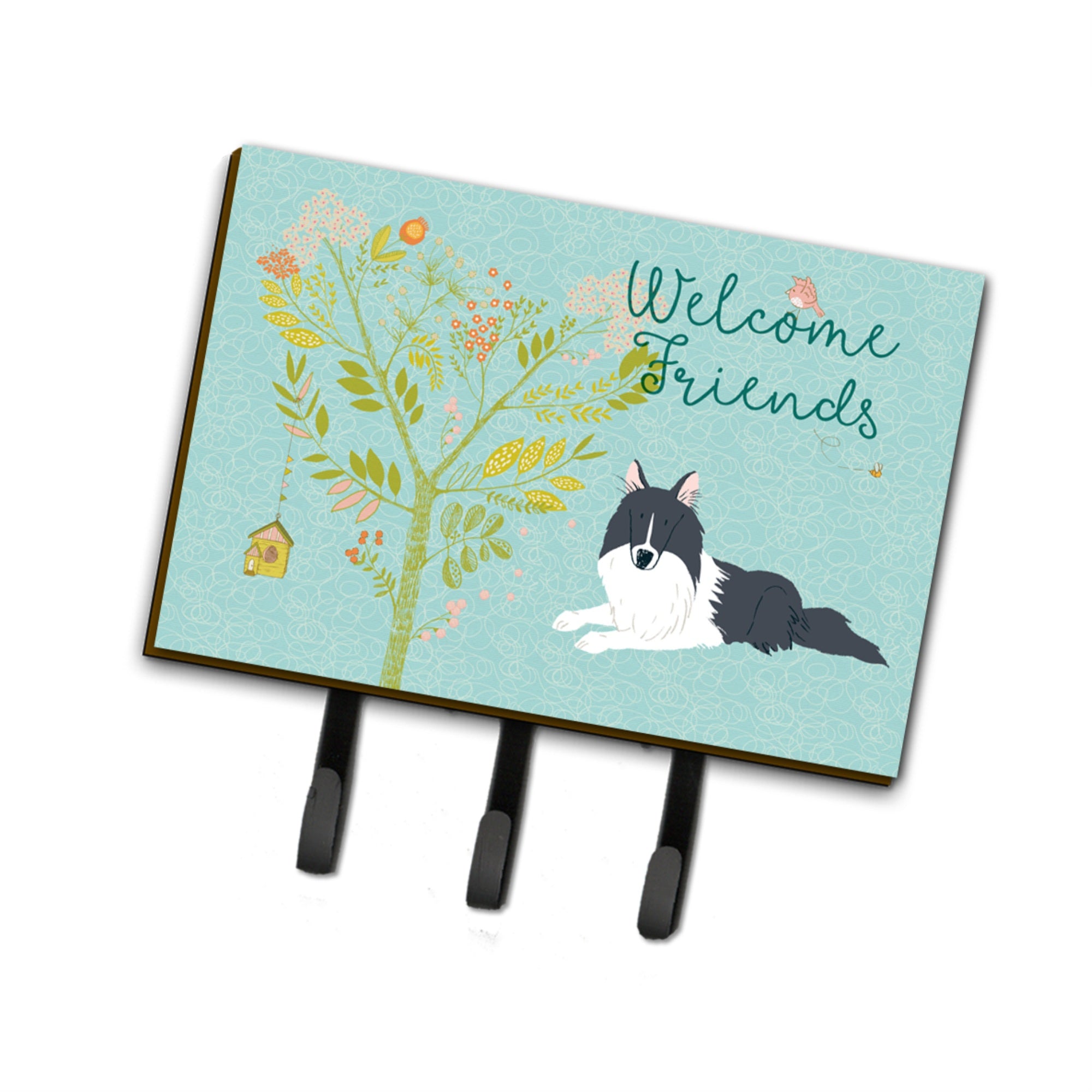 Caroline'S Treasures Welcome Friends Black White Collie Wall Hook, Triple, Multicolor