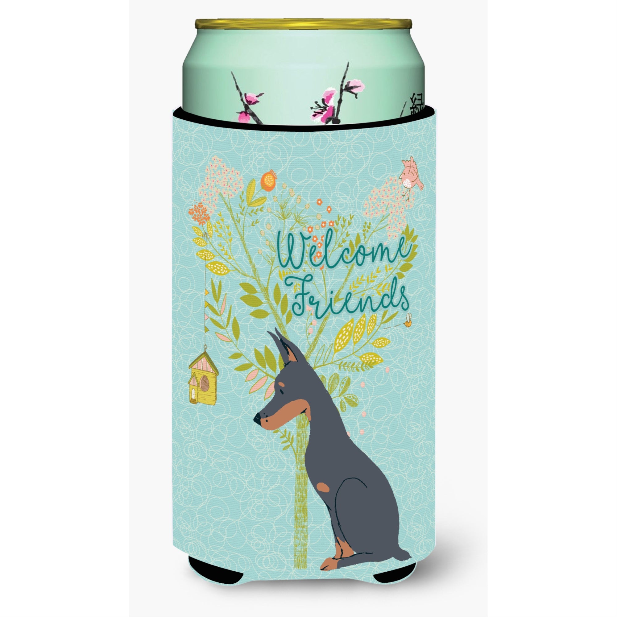 Caroline'S Treasures Welcome Friends Doberman Pinscher Decorative Can Hugger, Tall Boy, Multicolor