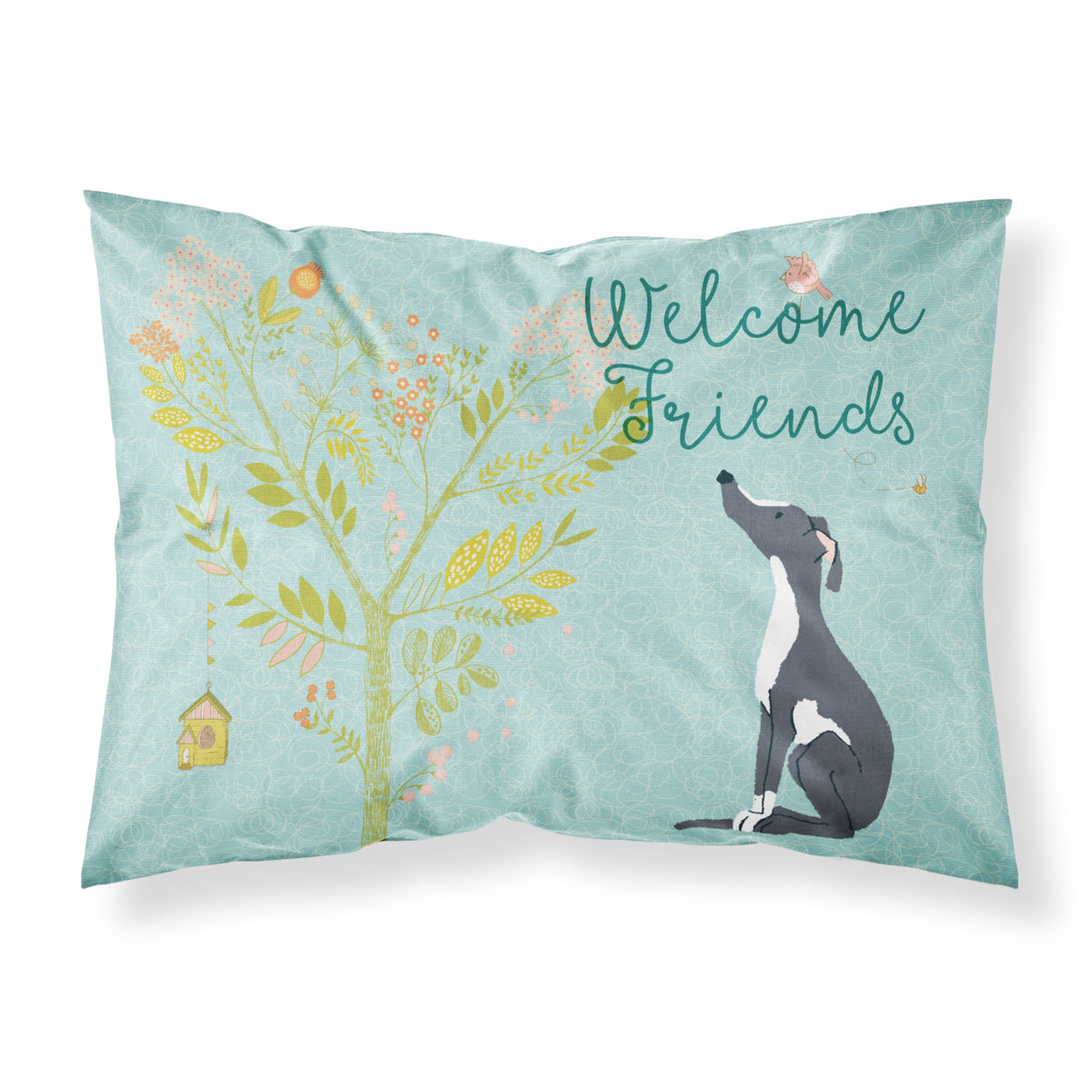 Caroline'S Treasures Welcome Friends Black White Greyhound Printed, Polyester, 250 Thread Count, Envelope Closure Pillowcase,