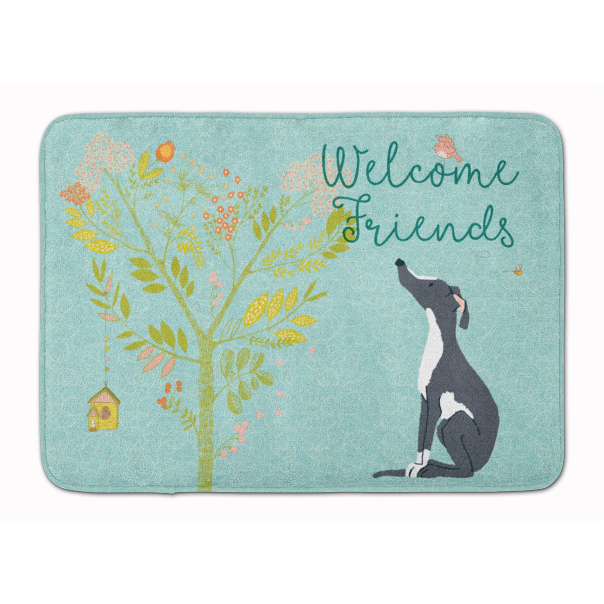 Caroline'S Treasures Welcome Friends Black White Greyhound Floor Mat, 19Hx27W, Multicolor