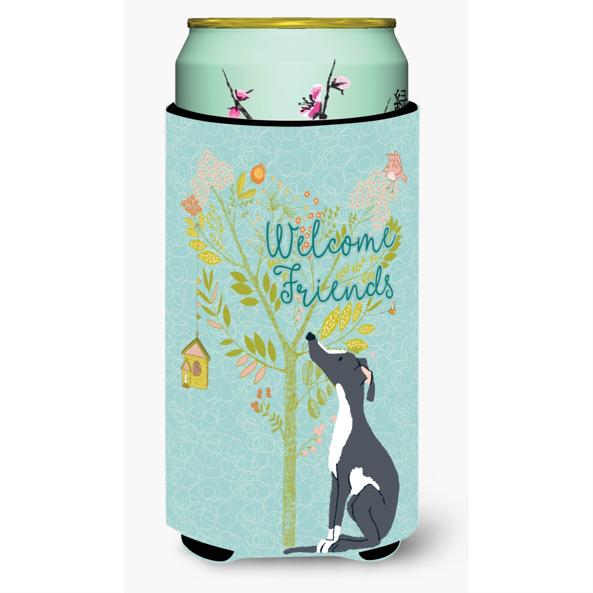 Caroline'S Treasures Welcome Friends Black White Greyhound Decorative Can Hugger, Tall Boy, Multicolor