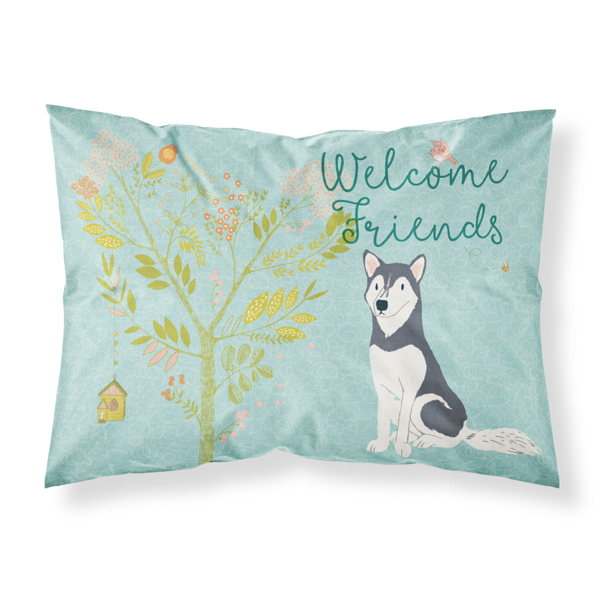 Caroline'S Treasures Welcome Friends Siberian Husky Printed, Polyester, 250 Thread Count, Envelope Closure Pillowcase, Standar
