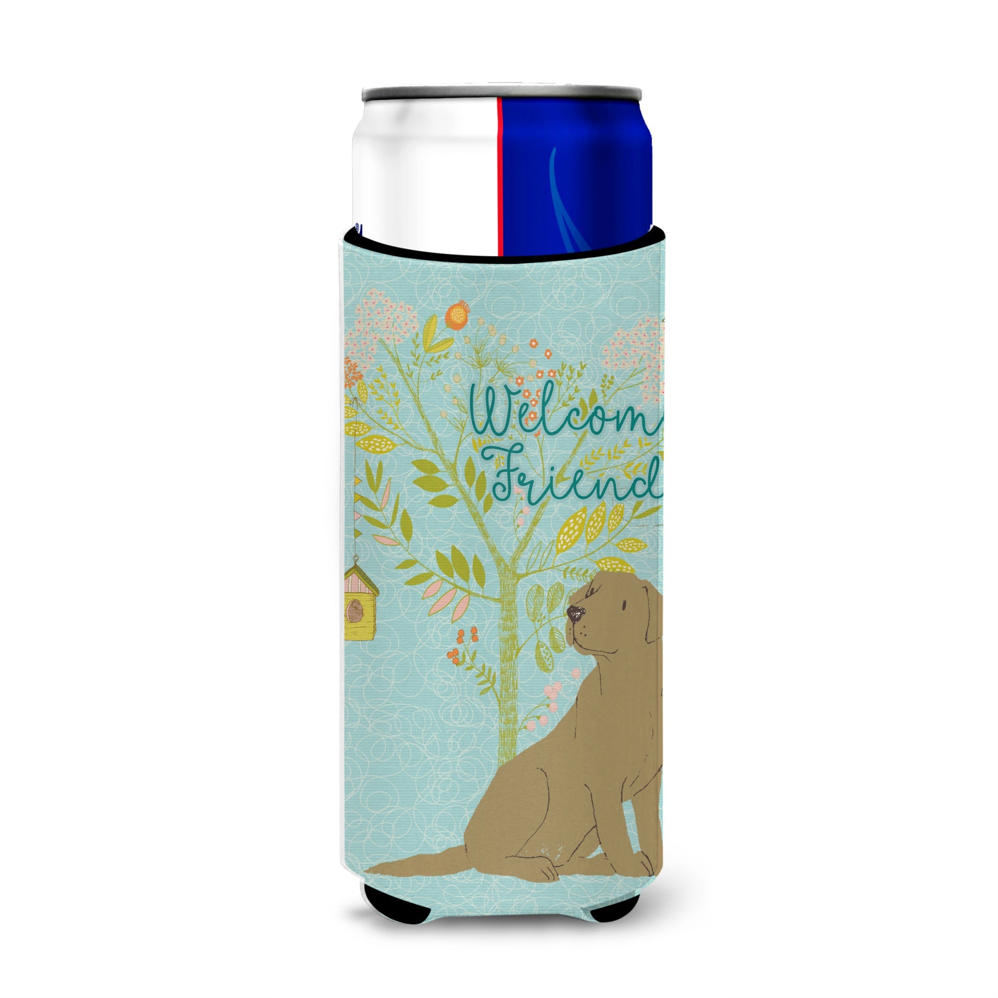 Caroline'S Treasures Welcome Friends Chocolate Labrador Retriever Decorative Can Hugger, Multicolor