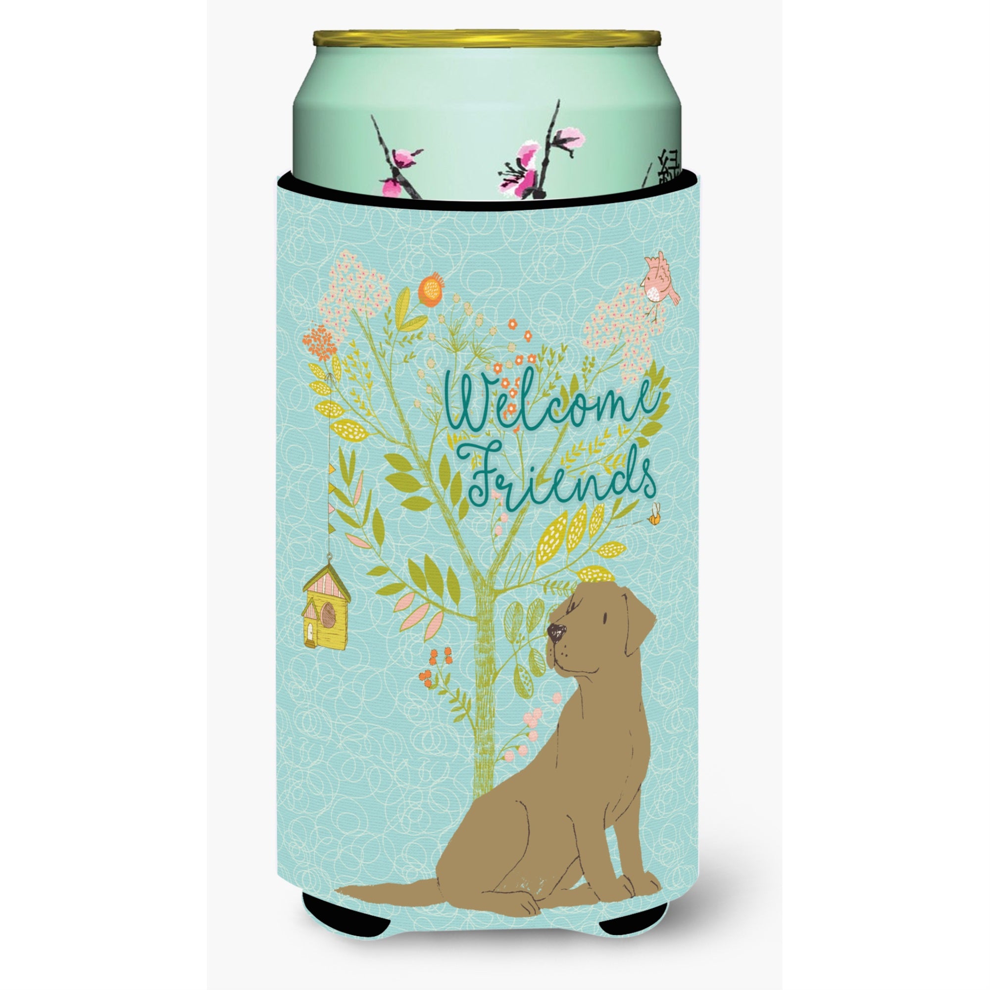Caroline'S Treasures Welcome Friends Chocolate Labrador Retriever Decorative Can Hugger, Tall Boy, Multicolor