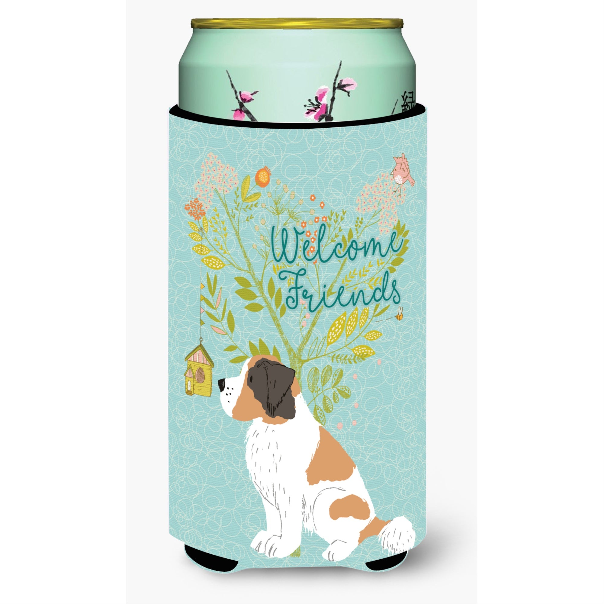 Caroline'S Treasures Welcome Friends Saint Bernard Decorative Can Hugger, Tall Boy, Multicolor
