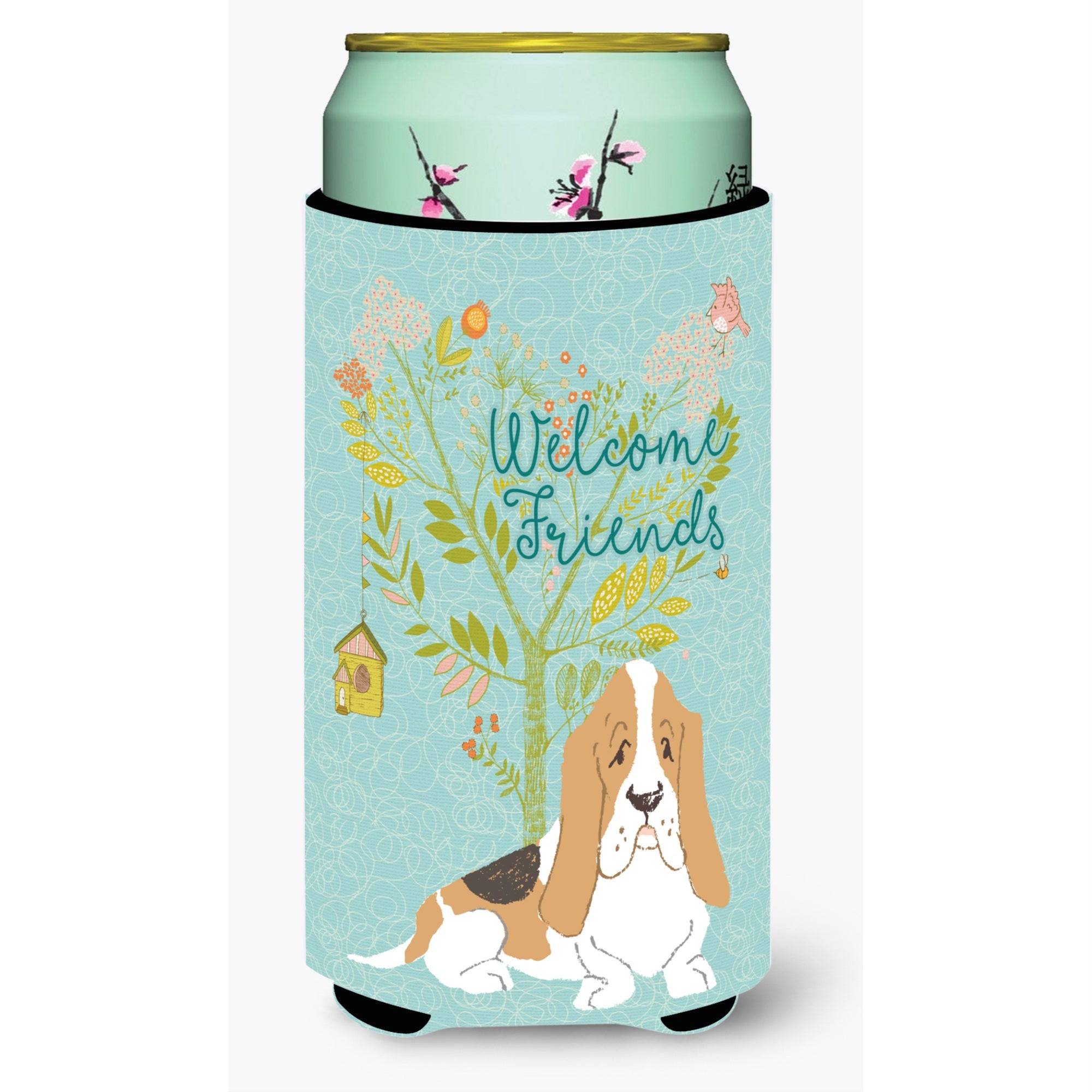 Caroline'S Treasures Welcome Friends Basset Hound Decorative Can Hugger, Tall Boy, Multicolor