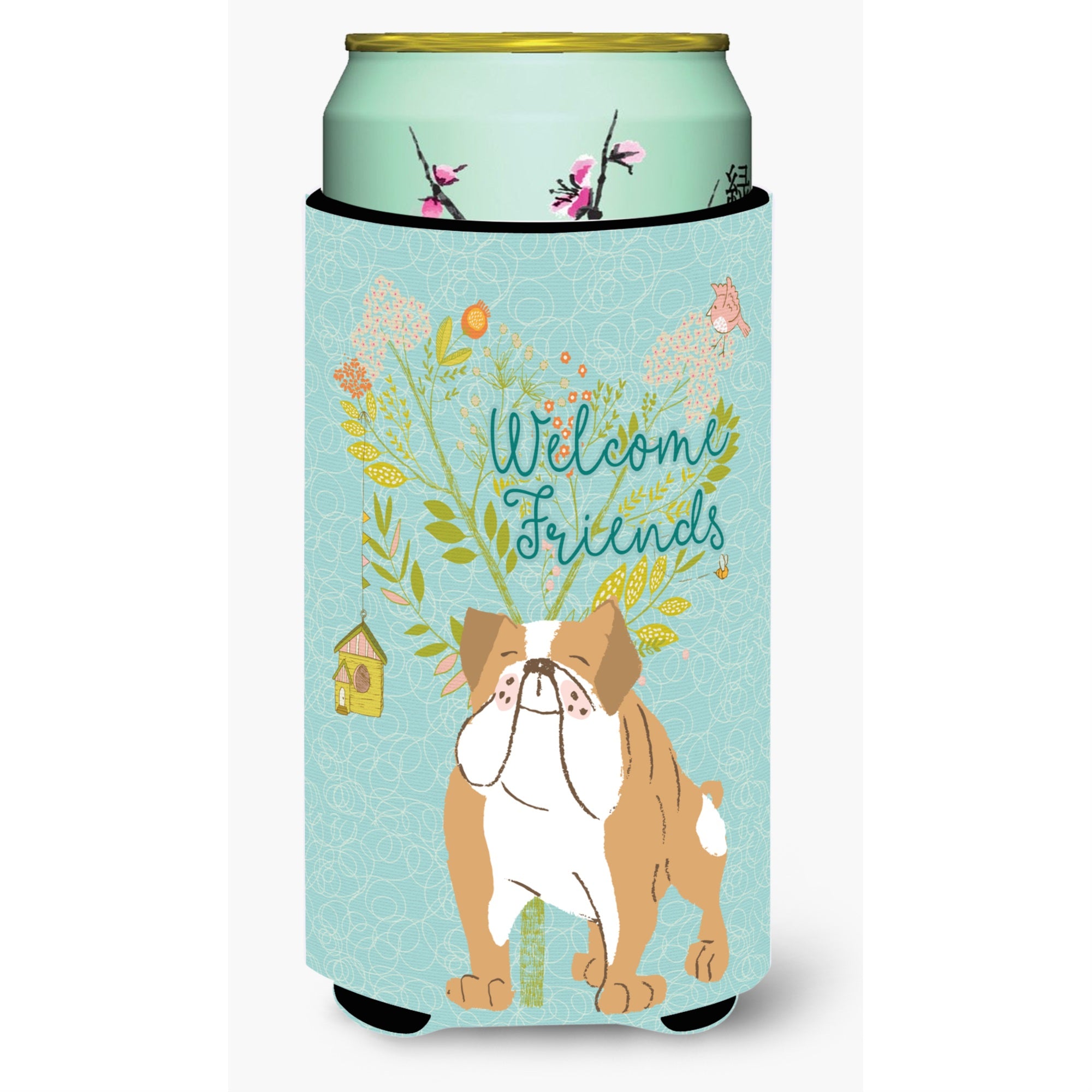 Caroline'S Treasures Welcome Friends English Bulldog Decorative Can Hugger, Tall Boy, Multicolor