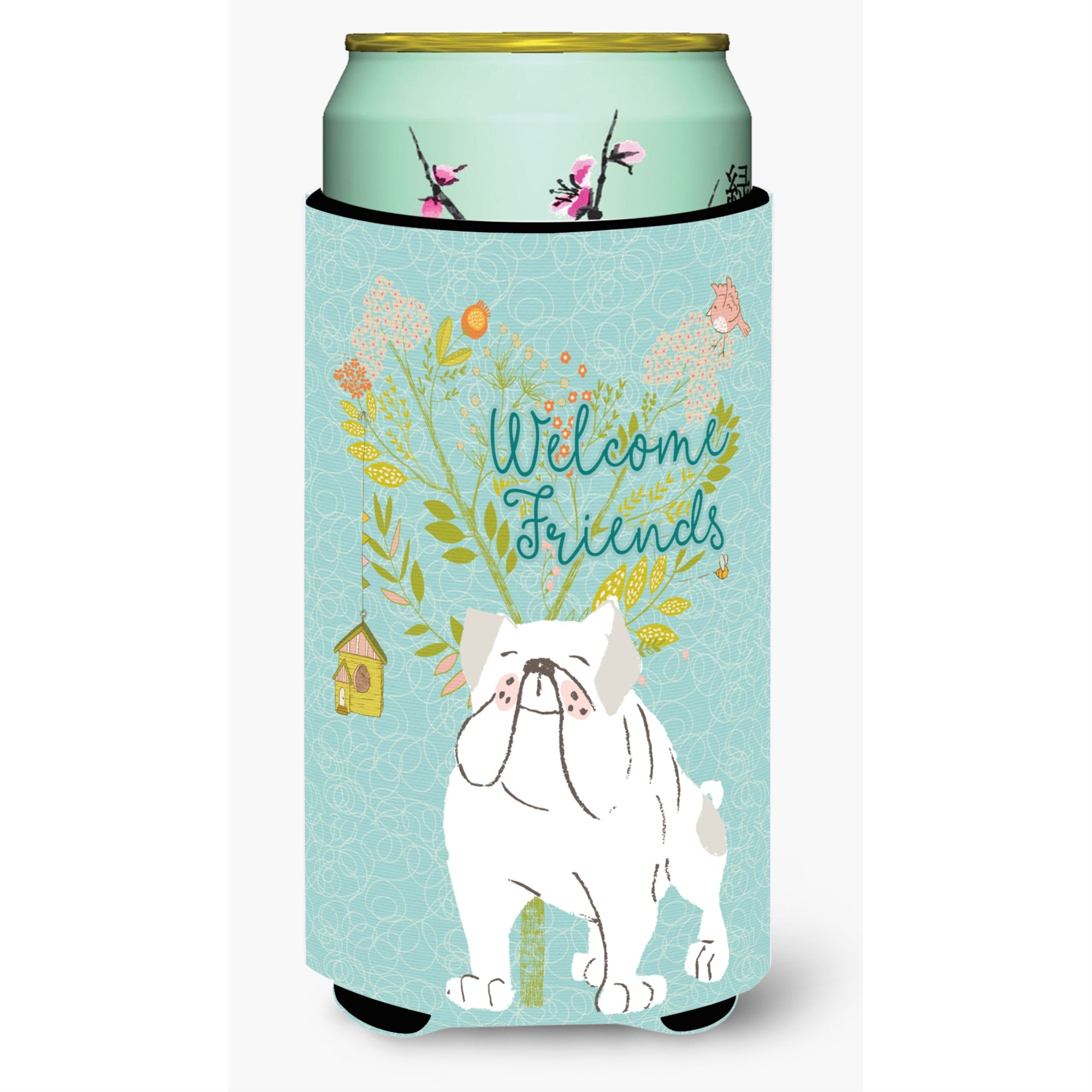 Caroline'S Treasures Welcome Friends English Bulldog White Decorative Can Hugger, Tall Boy, Multicolor