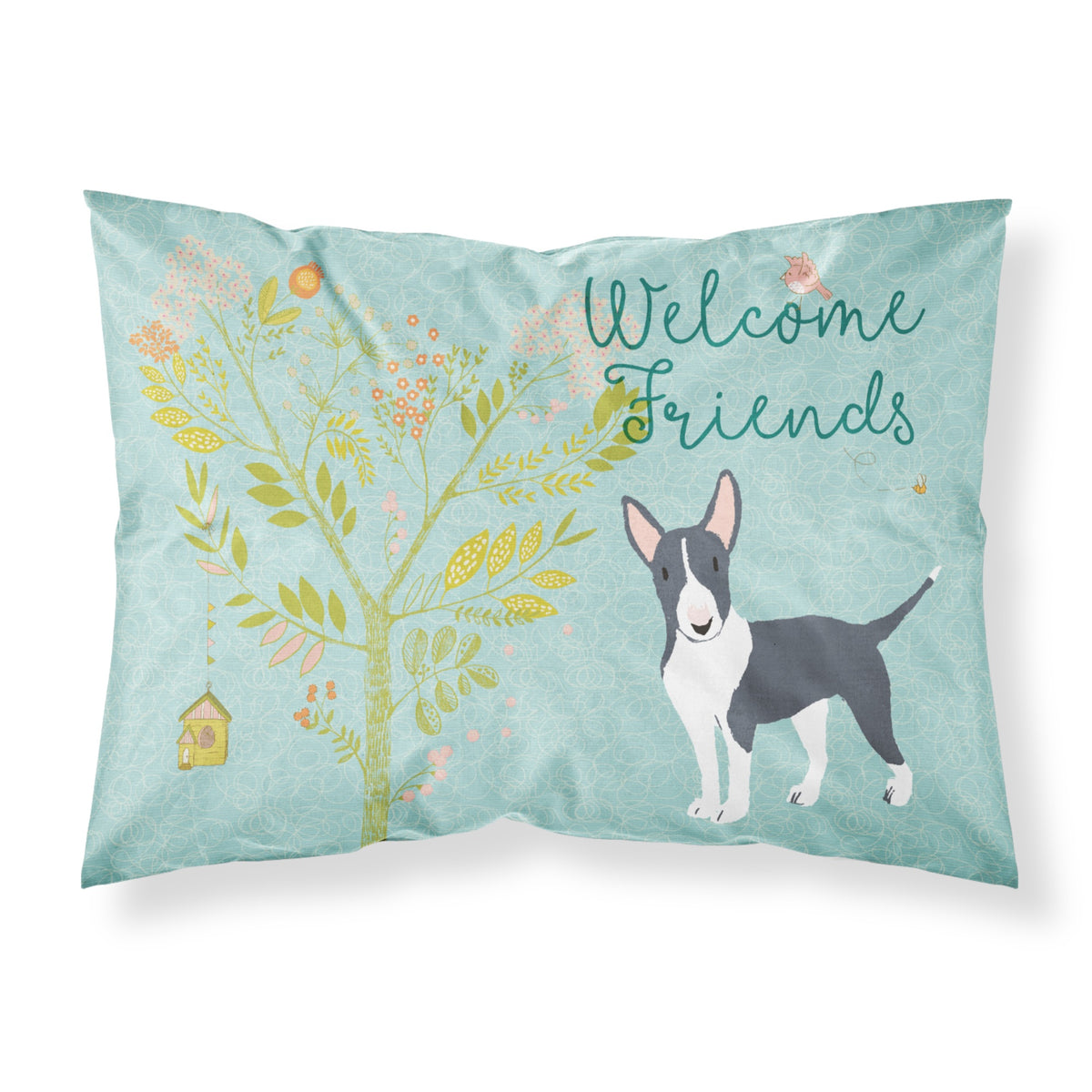 Caroline'S Treasures Welcome Friends Black Bull Terrier Printed, Polyester Envelope Closure Pillowcase, Standard, Mult