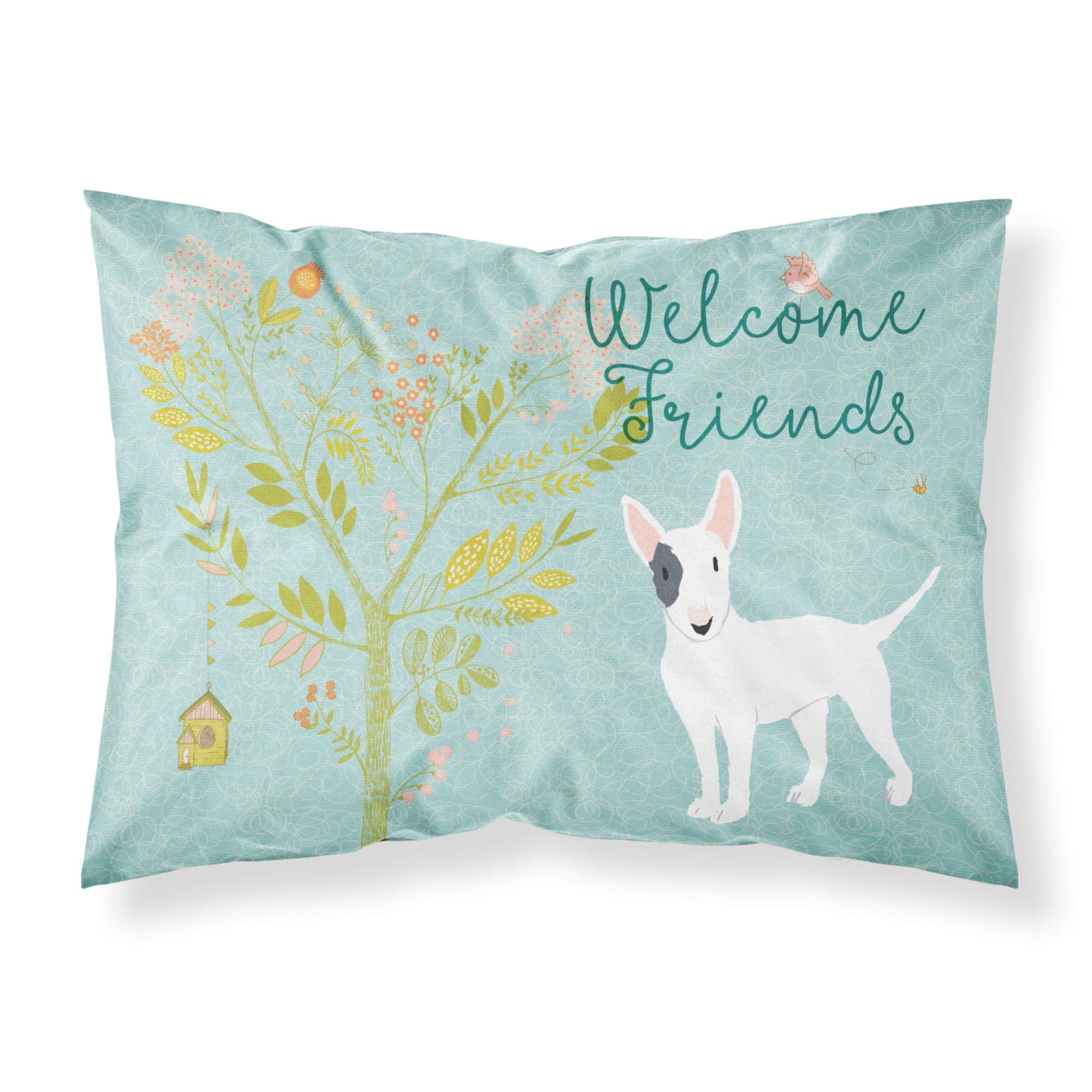 Caroline'S Treasures Welcome Friends White Patched Bull Terrier Printed, Polyester Envelope Closure Pillowcase, Standa