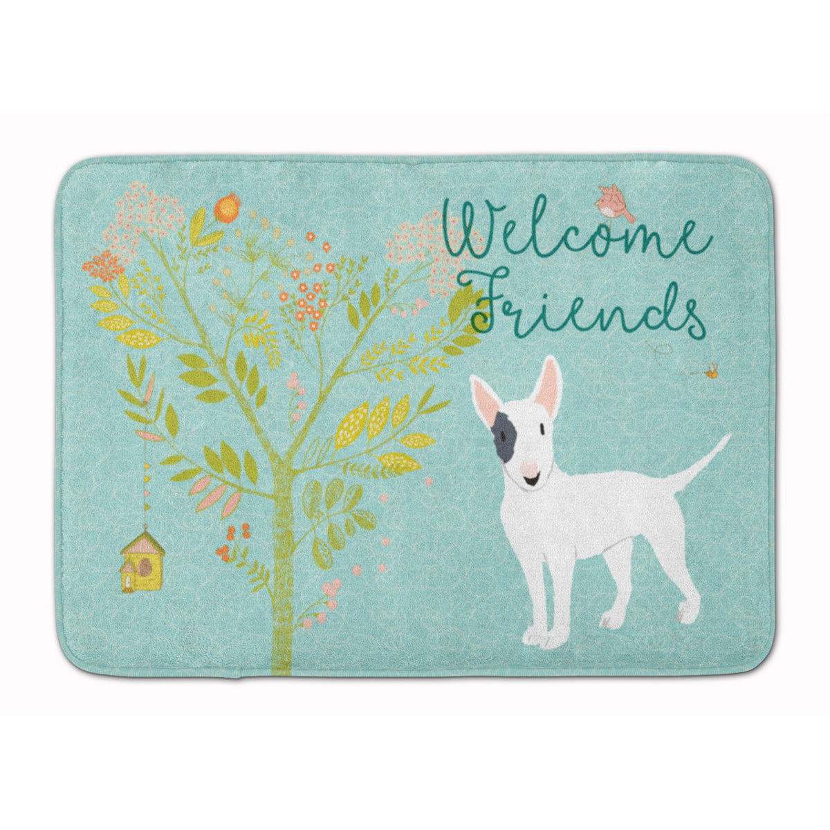 Caroline'S Treasures Welcome Friends White Patched Bull Terrier Floor Mat, 19 H X 27 W, Multicolor