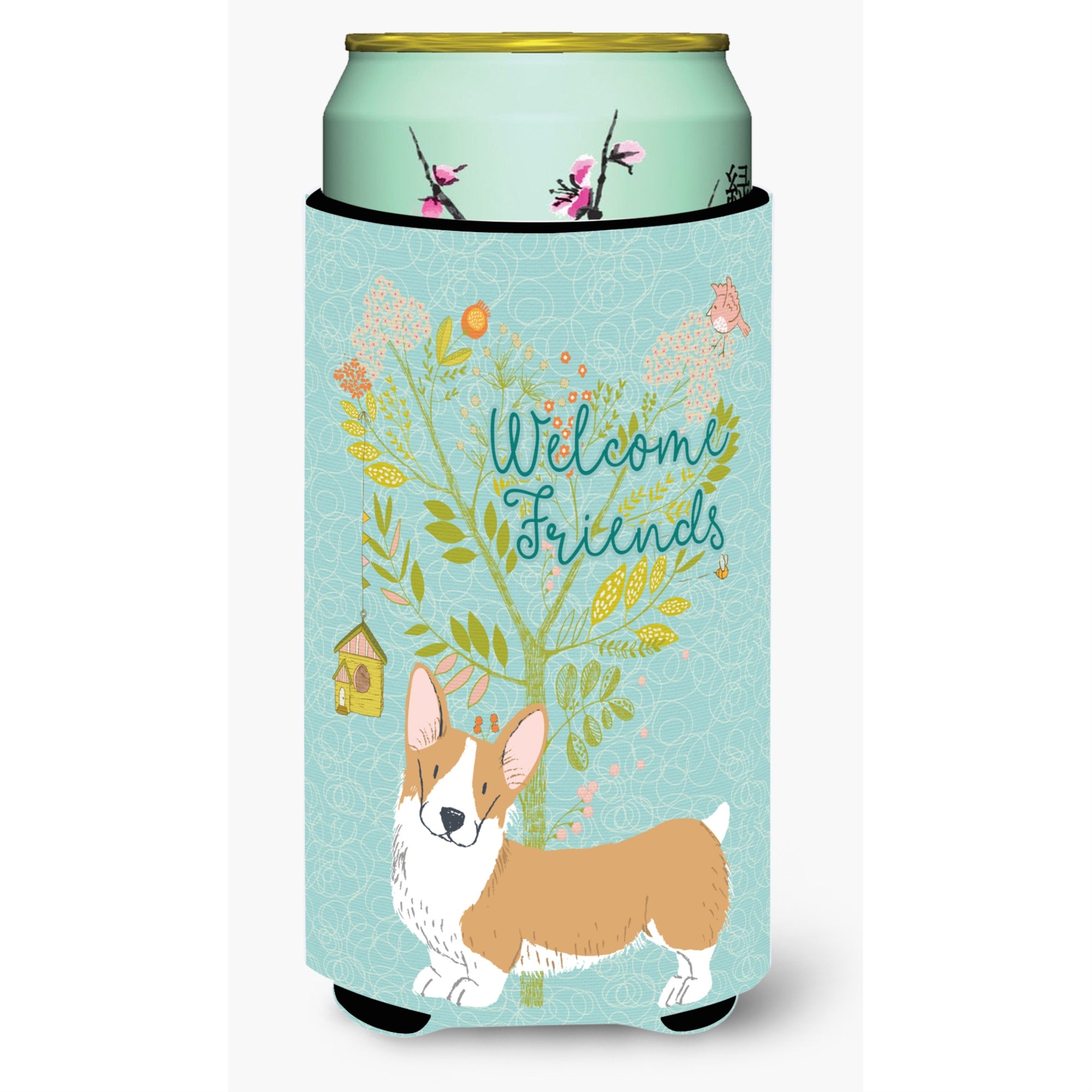 Caroline'S Treasures Welcome Friends Pembroke Welsh Corgi Red Decorative Can Hugger, Tall Boy, Multicolor