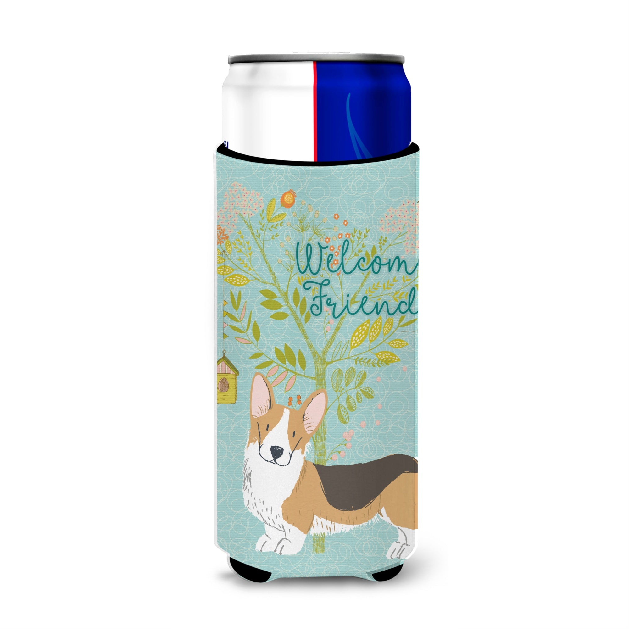 Caroline'S Treasures Welcome Friends Pembroke Welsh Corgi Tricolor Decorative Can Hugger, Multicolor