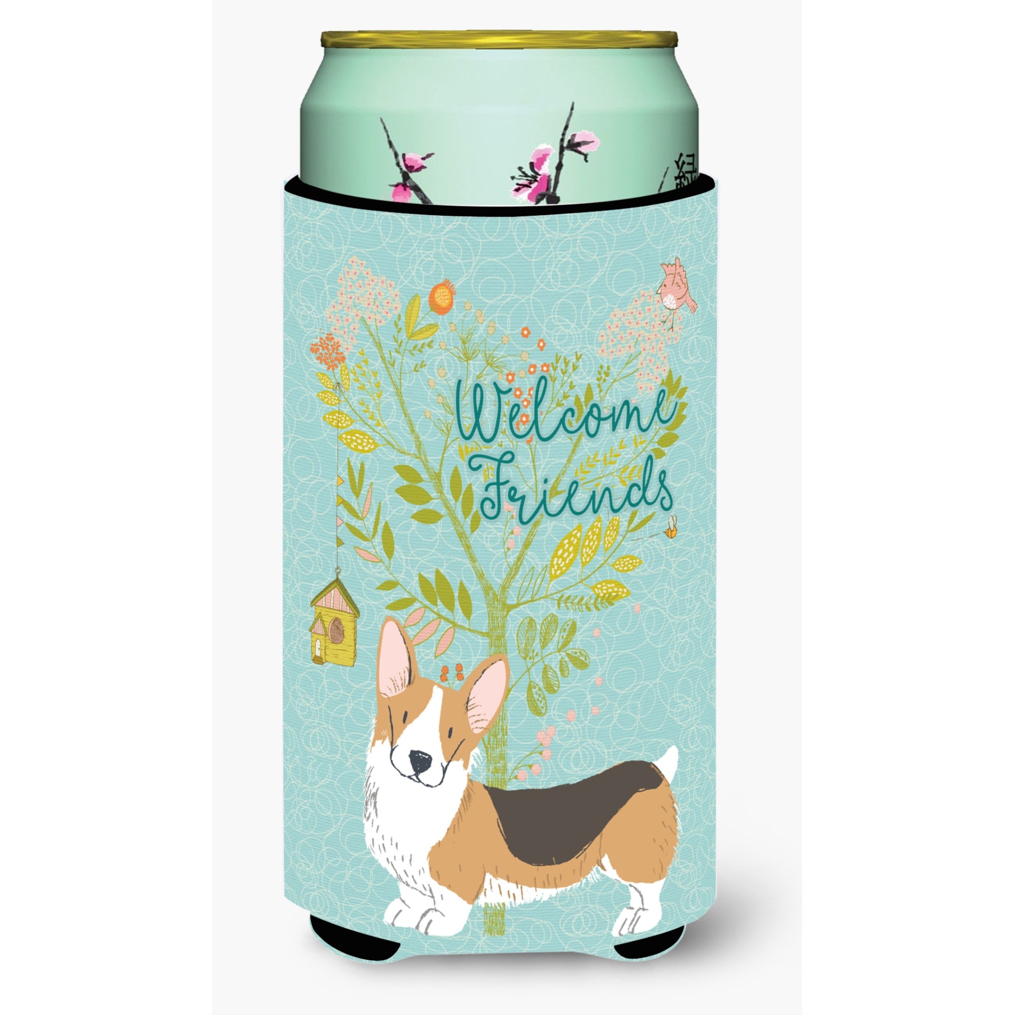 Caroline'S Treasures Welcome Friends Pembroke Welsh Corgi Tricolor Decorative Can Hugger, Tall Boy, Multicolor