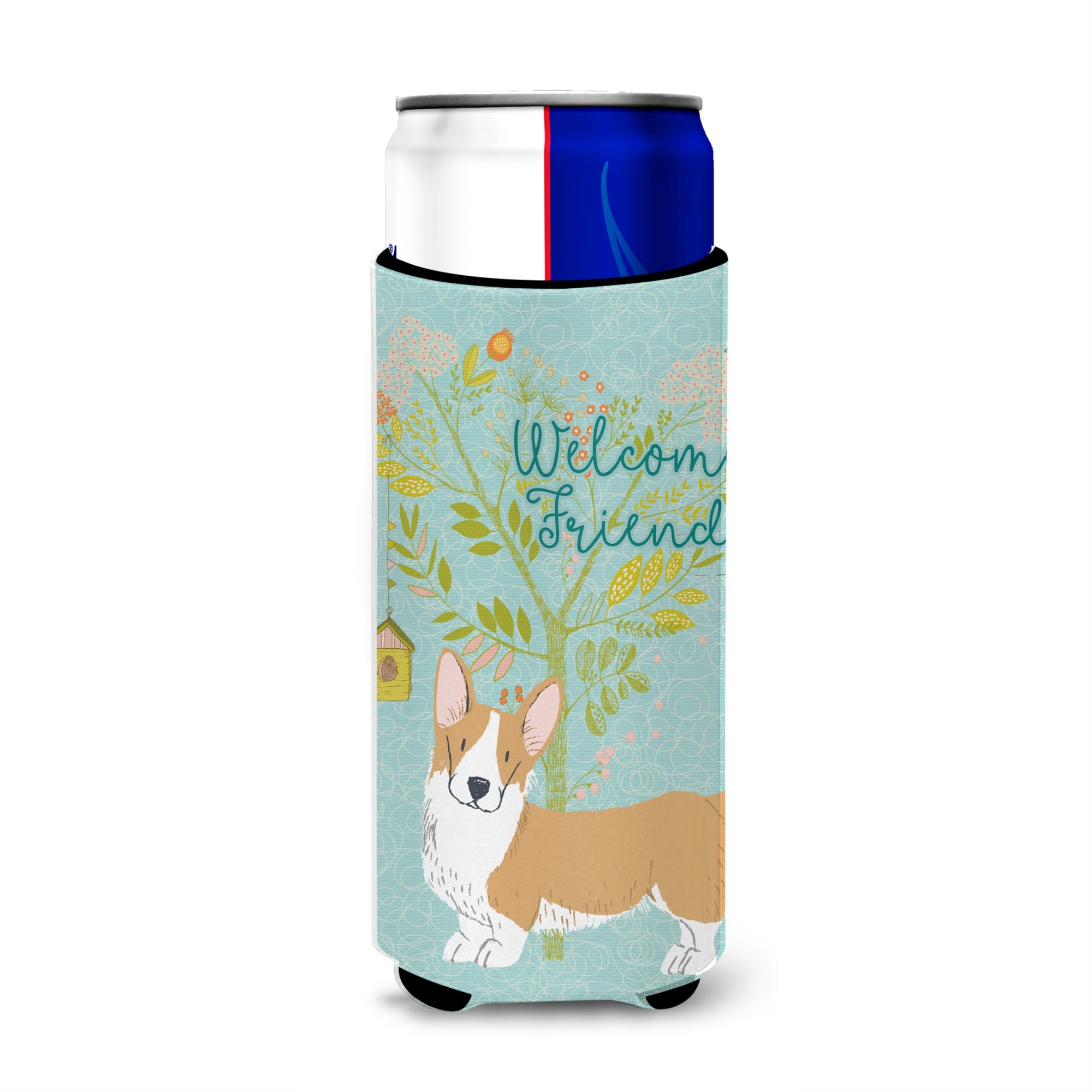 Caroline'S Treasures Welcome Friends Cardigan Welsh Corgi Tricolor Decorative Can Hugger, Multicolor