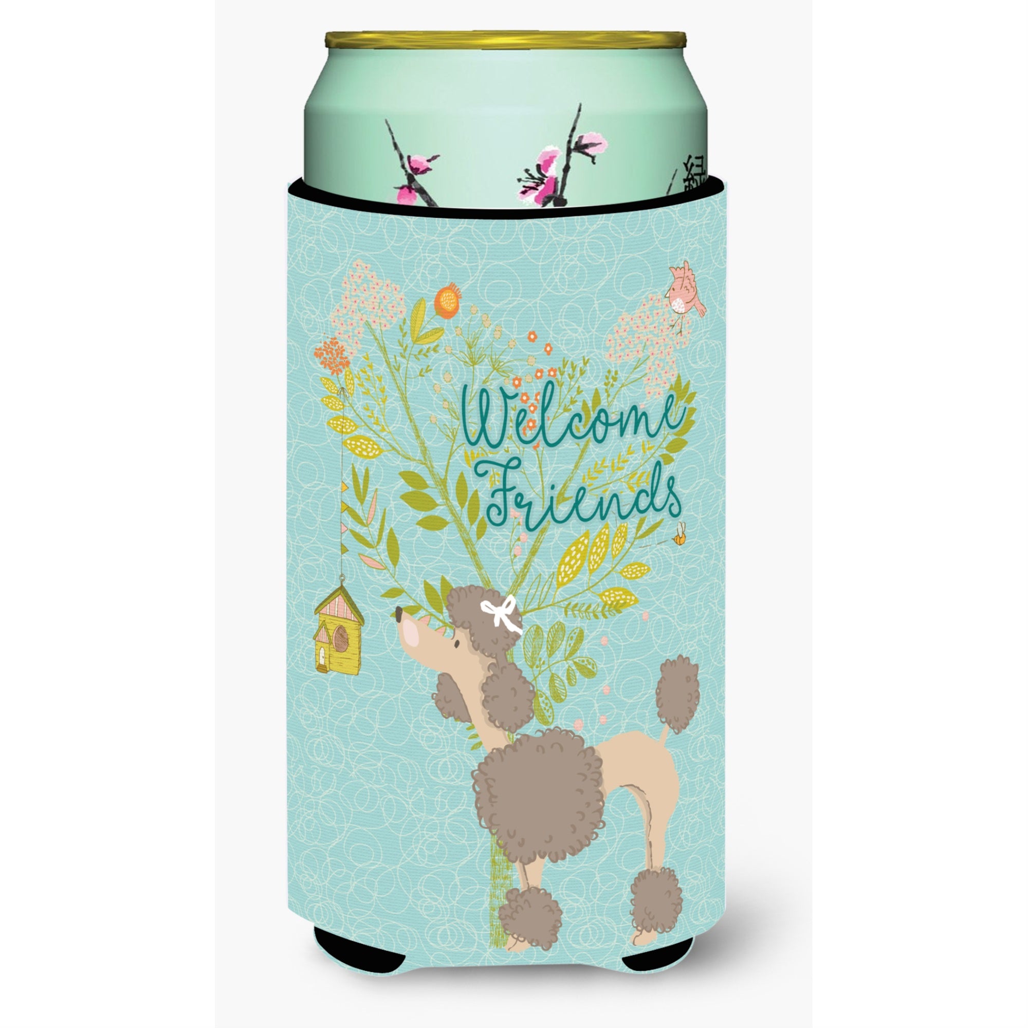 Caroline'S Treasures Welcome Friends Chocolate Poodle Decorative Can Hugger, Tall Boy, Multicolor